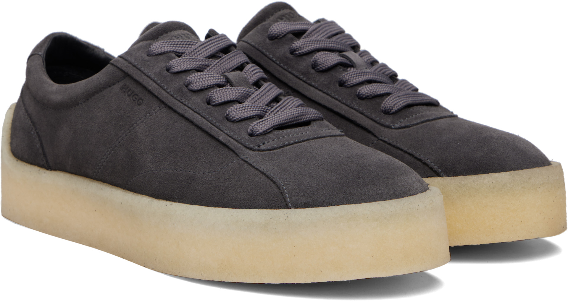 Hugo - Gray Rubber Outsole Suede Sneakers