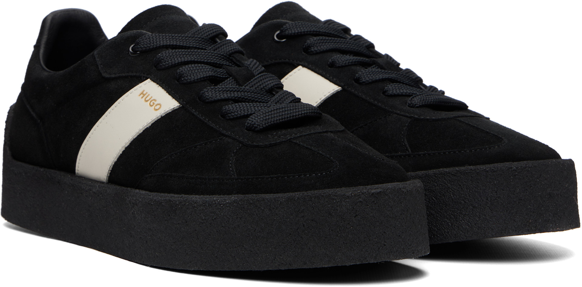 Hugo - Black Suede Side Stripe Sneakers