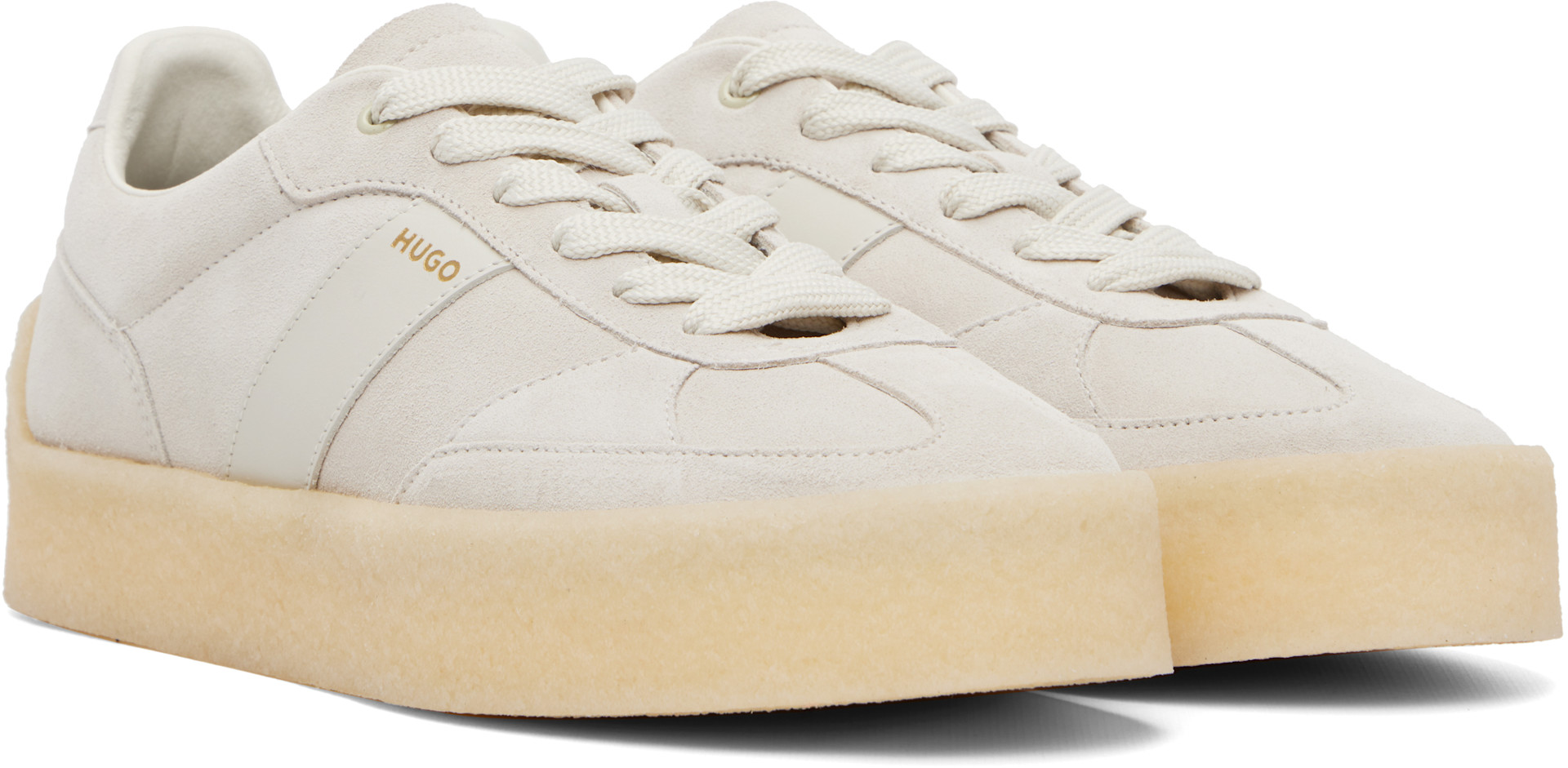 Hugo - Off-White Suede Side Stripe Sneakers