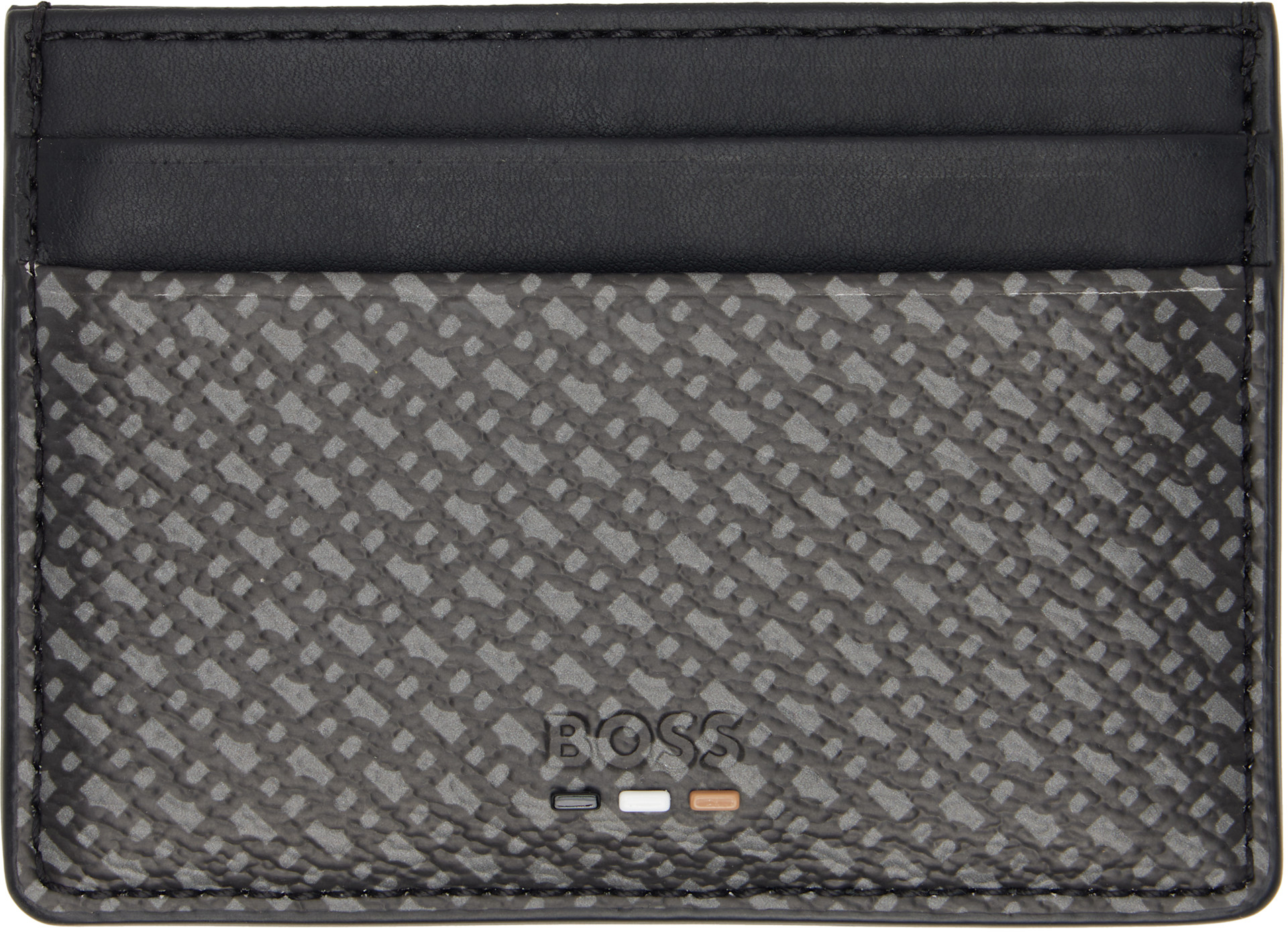 BOSS: Black Grained Faux-Leather Card Holder | SSENSE