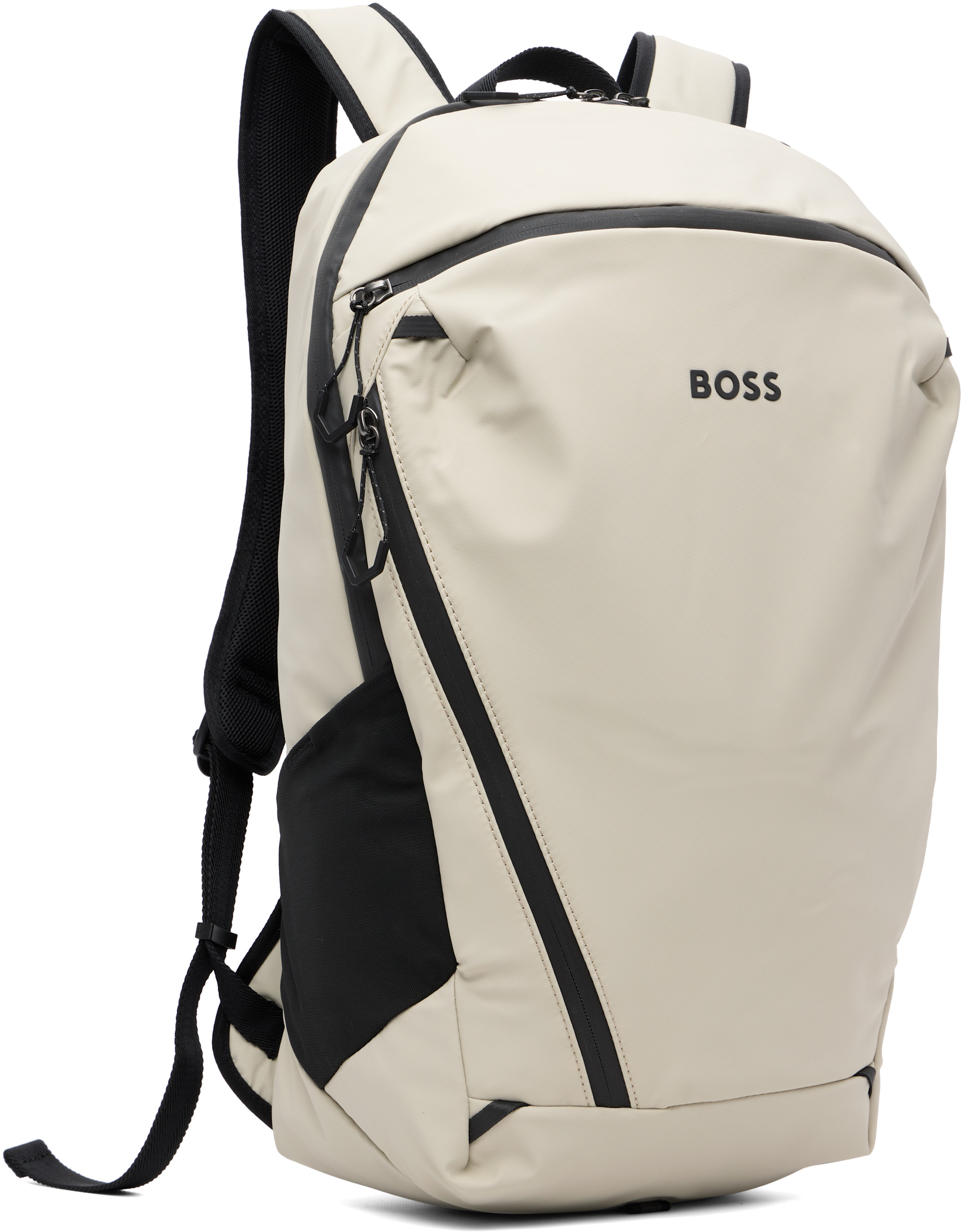 beige faux leather backpack Away Large Featherlight in Camel Brown Zipper closure helps keep the contents secure 14L Faux Neoprene Backpack -