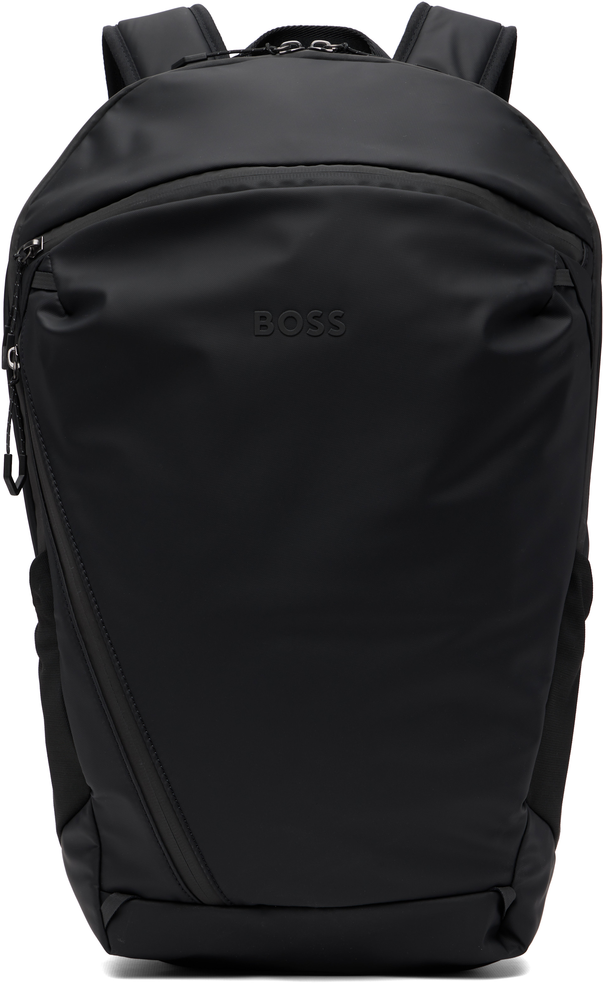 black faux leather backpack india BOSS: Black Faux-Leather Reflective Detail Backpack