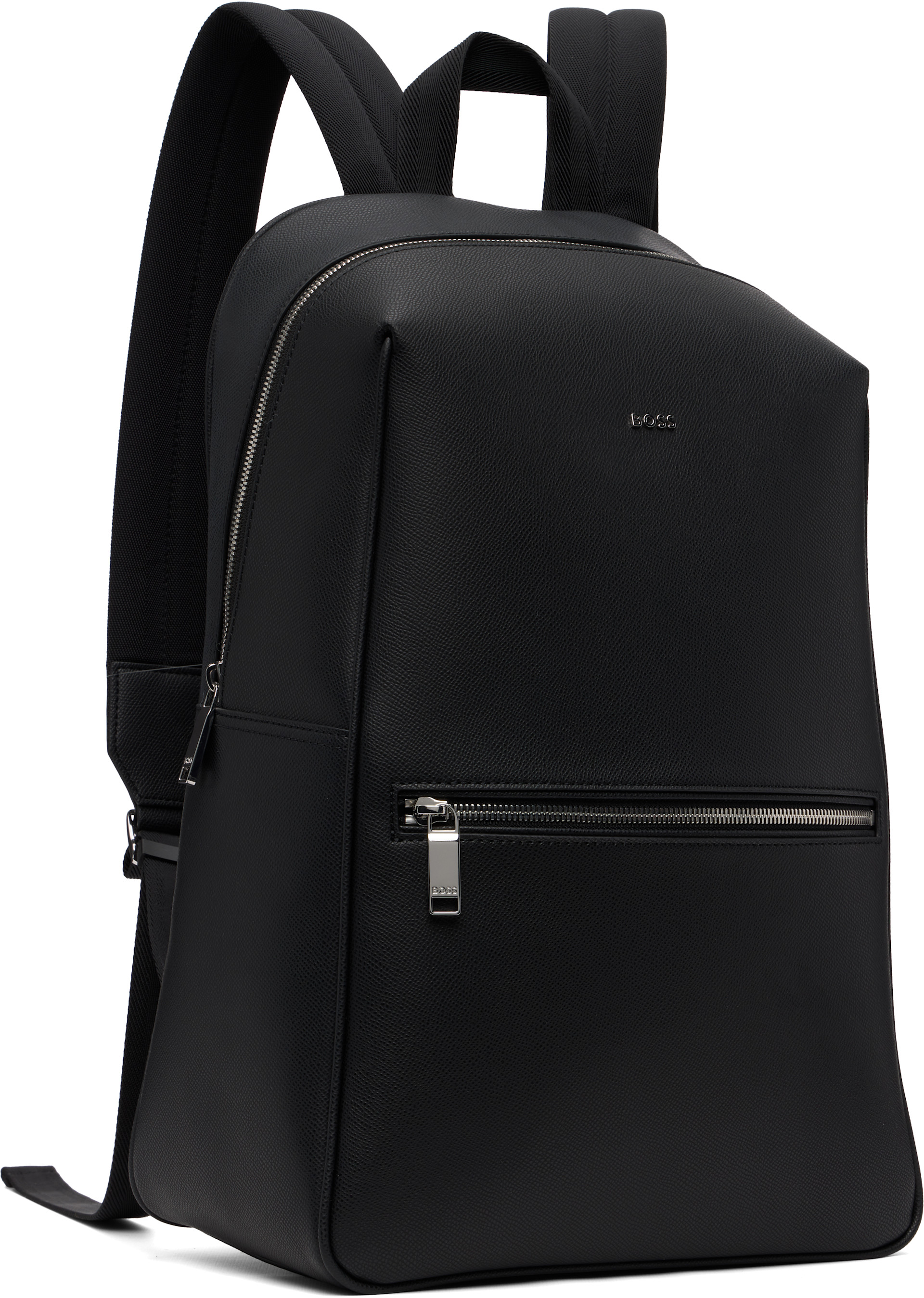BOSS - Black Logo Hardware Grained-Leather Backpack
