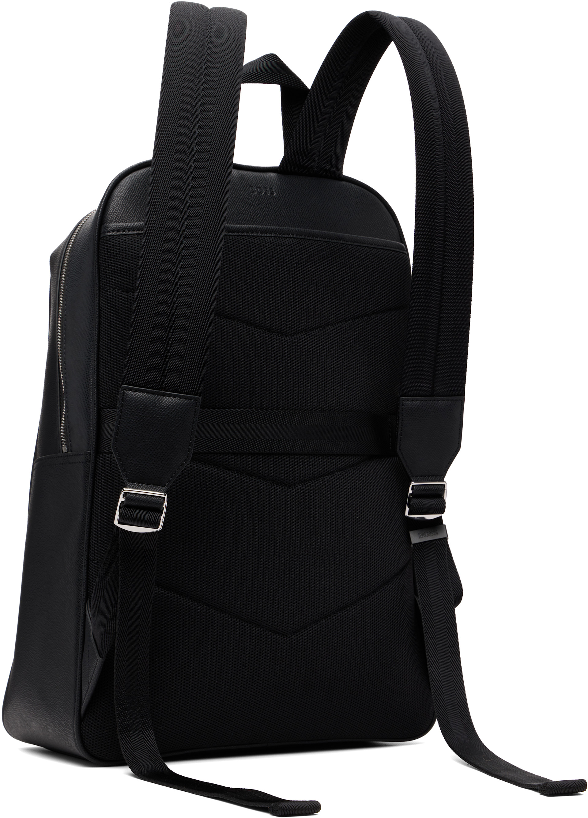 BOSS - Black Logo Hardware Grained-Leather Backpack