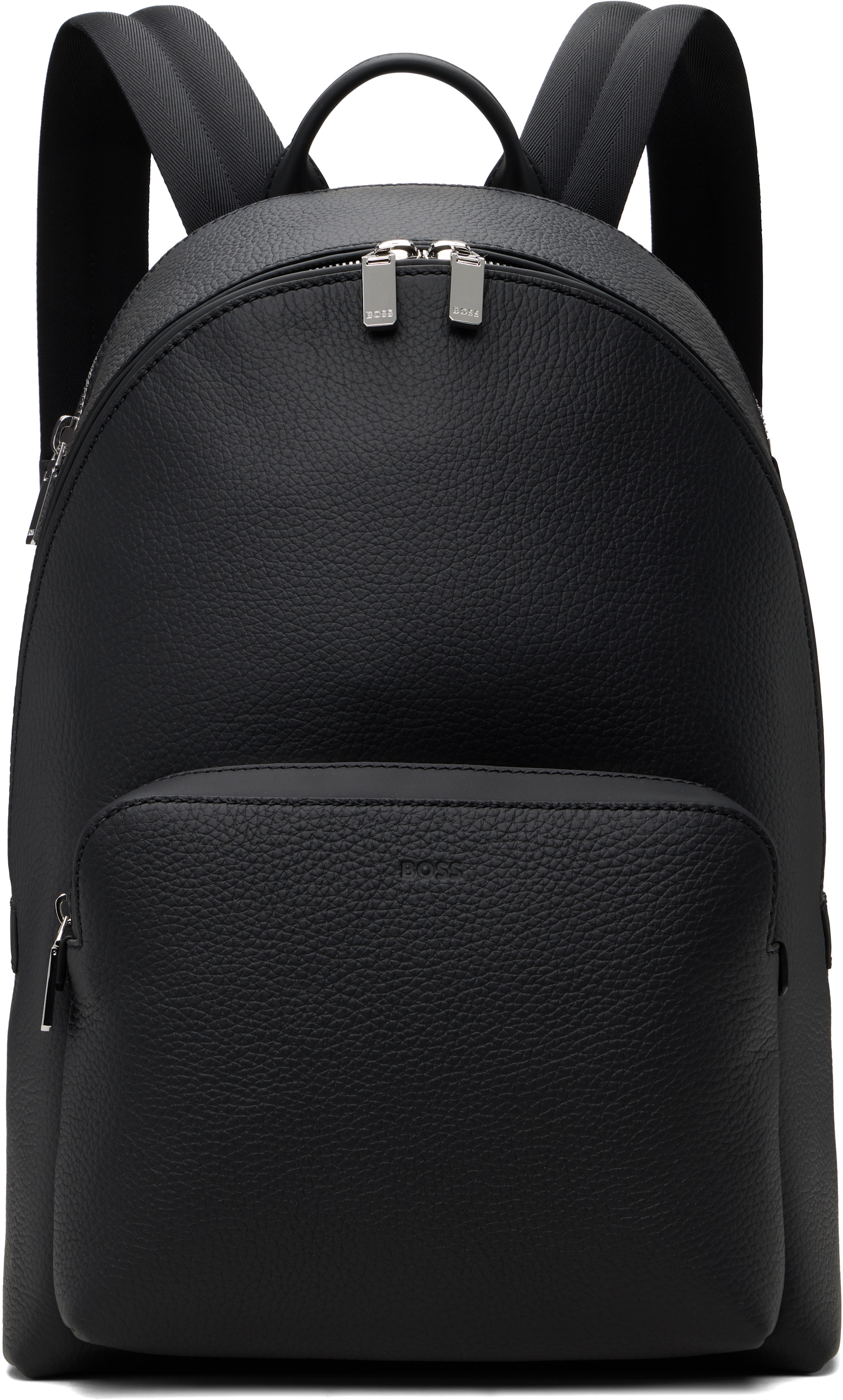 BOSS: ブラック エンボスロゴ レザー バックパック | SSENSE 日本