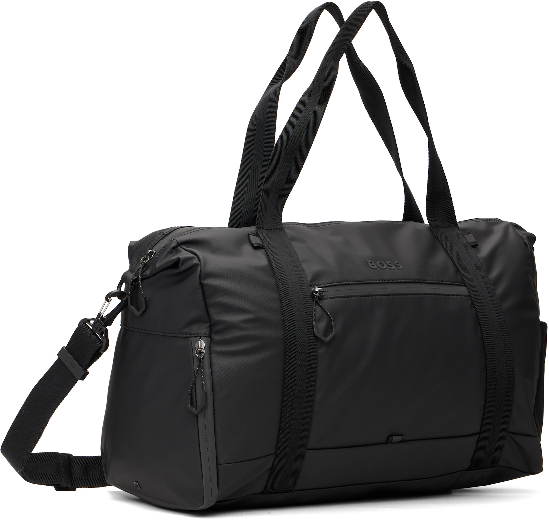 BOSS: ブラック Reflective Details フェイクレザー ホールドオール