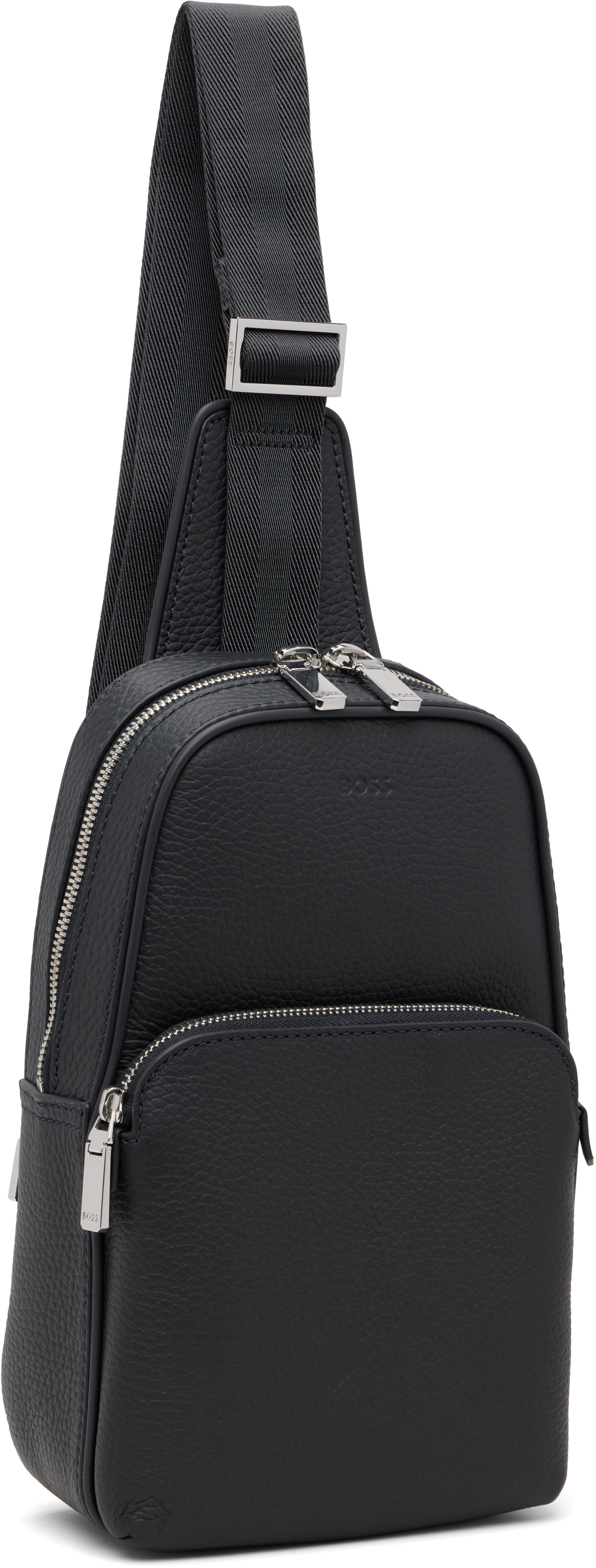 BOSSさま専用 BOSS: Navy Leather Logo-Embossed Sling Bag | SSENSE