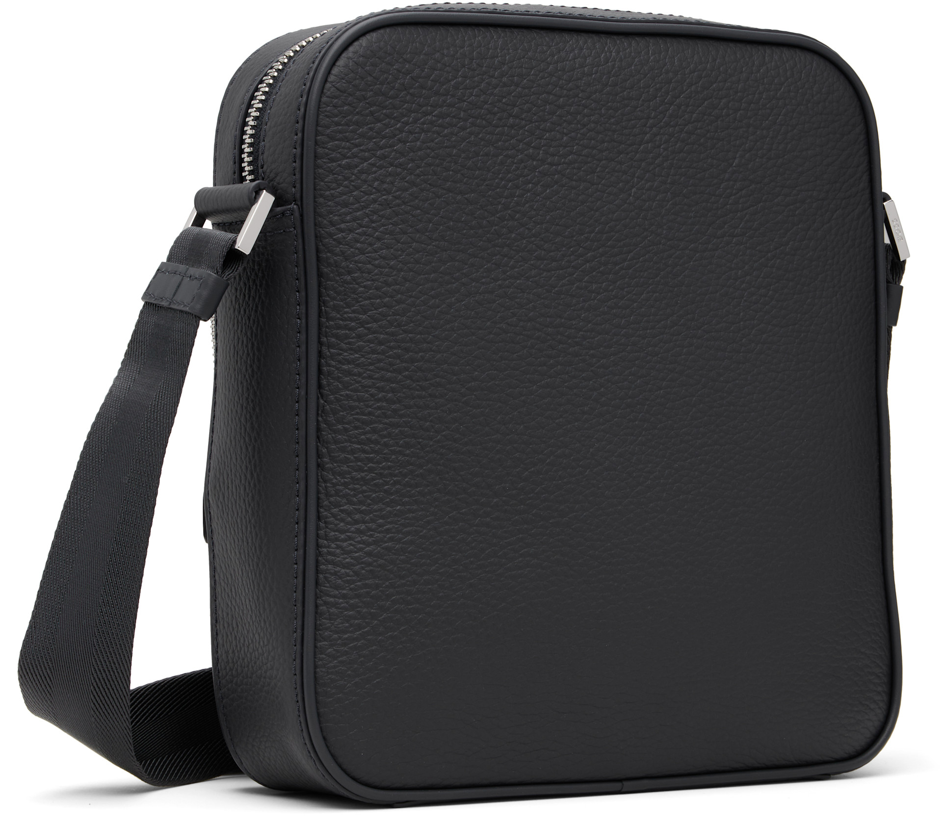 BOSS - Navy Leather Logo-Embossed Messenger Bag