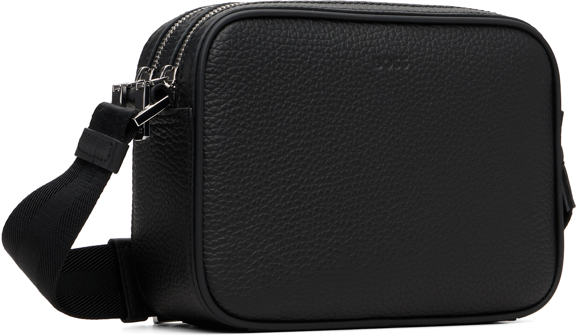 BOSS - Black Embossed Logo Leather Crossbody Bag