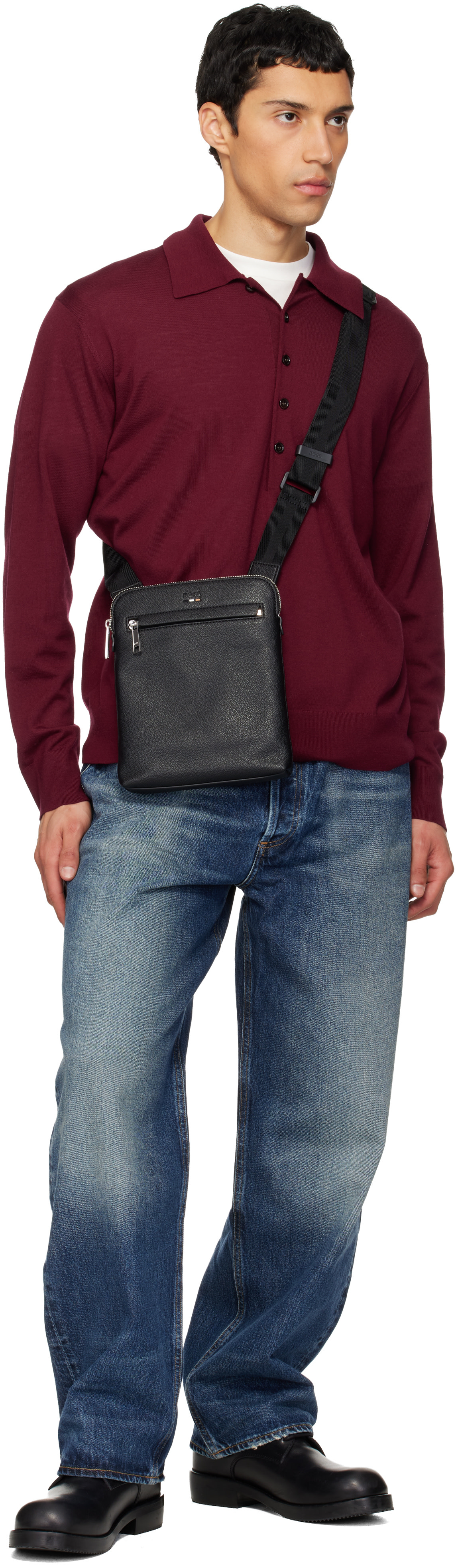 BOSS - Black Faux-Leather Messenger Bag
