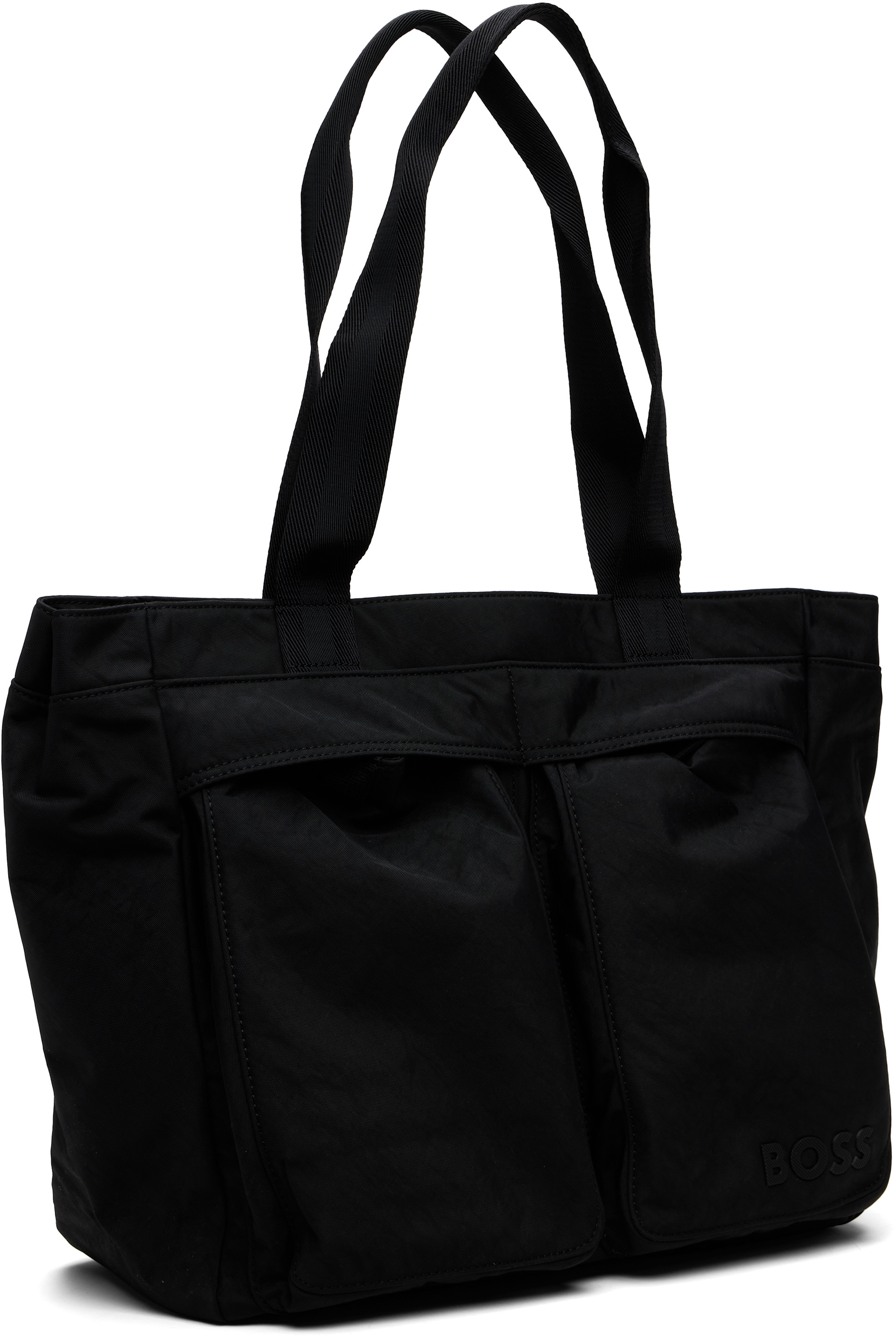 HUGO BOSS トートバッグ レザー キャンバス ブラック A4 2393 BOSS: ブラック ボンディングロゴ トートバッグ | SSENSE 日本