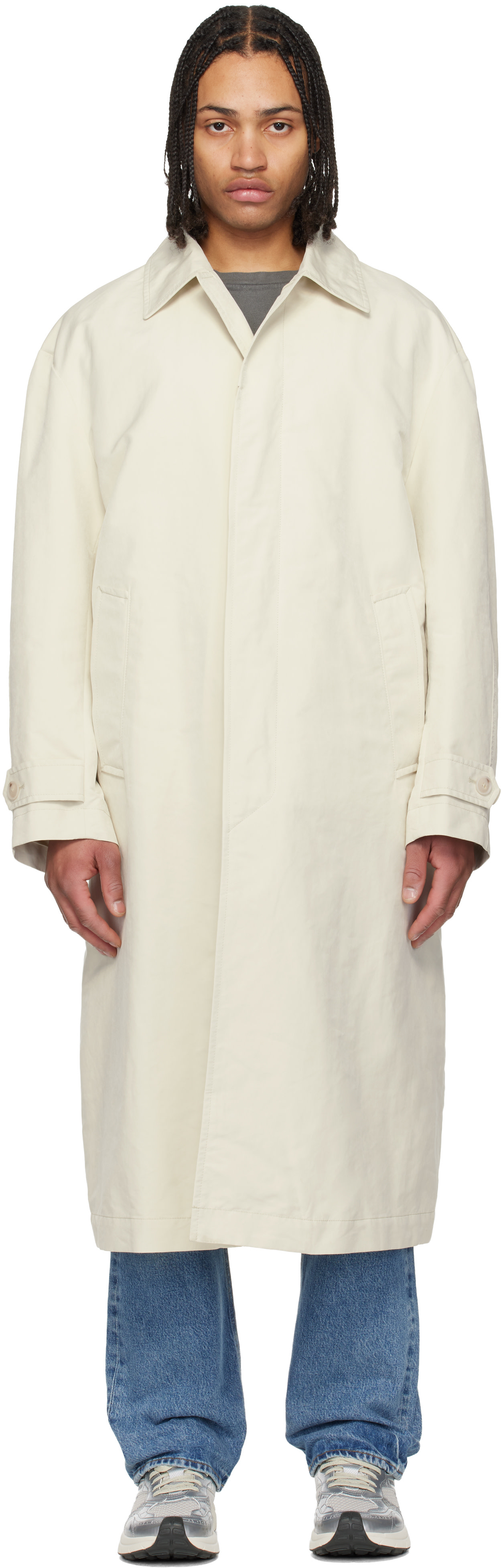 BOSS - Off-White Water-Repellent Concealed Closure Coat