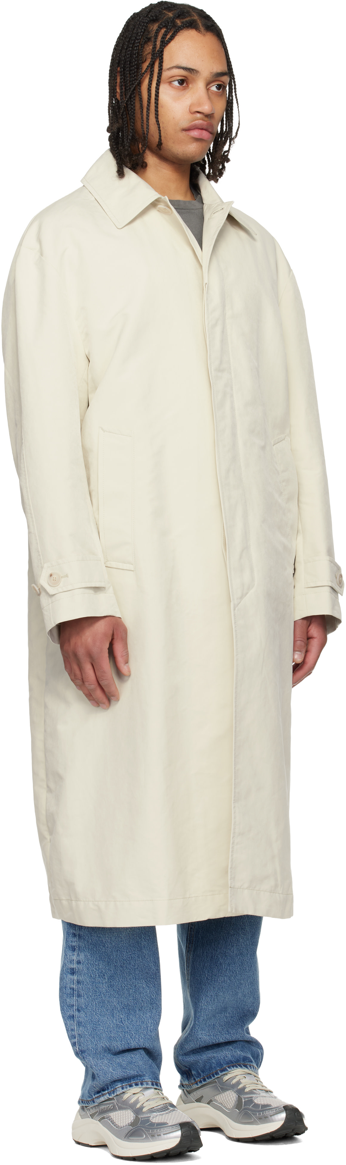 BOSS - Off-White Water-Repellent Concealed Closure Coat