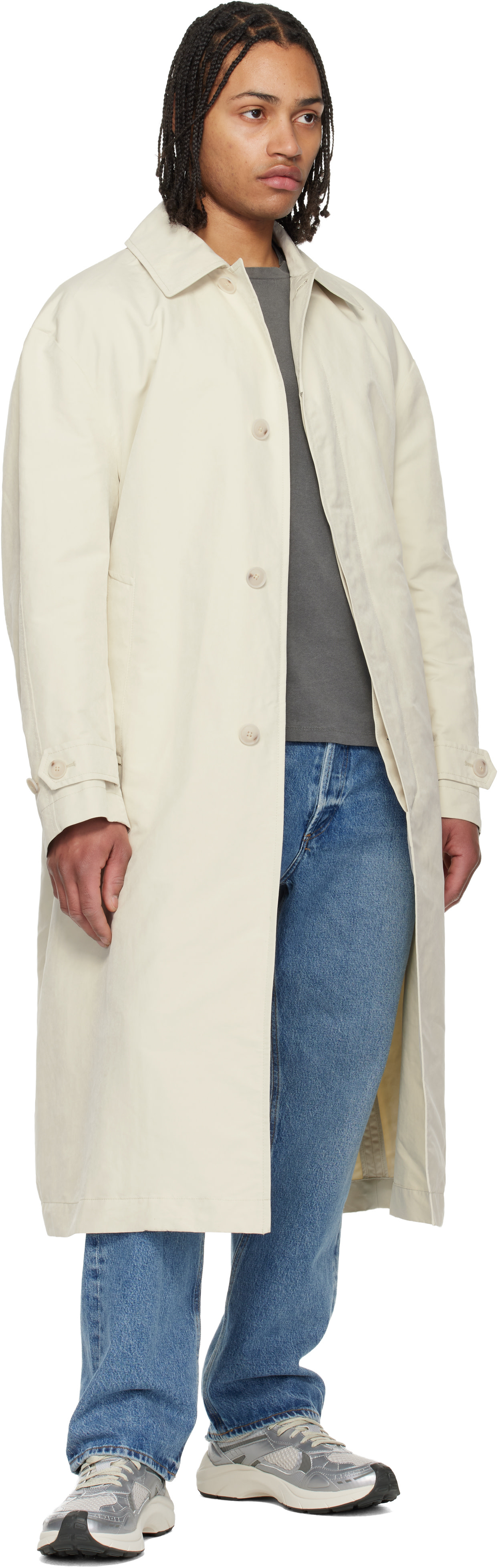 BOSS - Off-White Water-Repellent Concealed Closure Coat