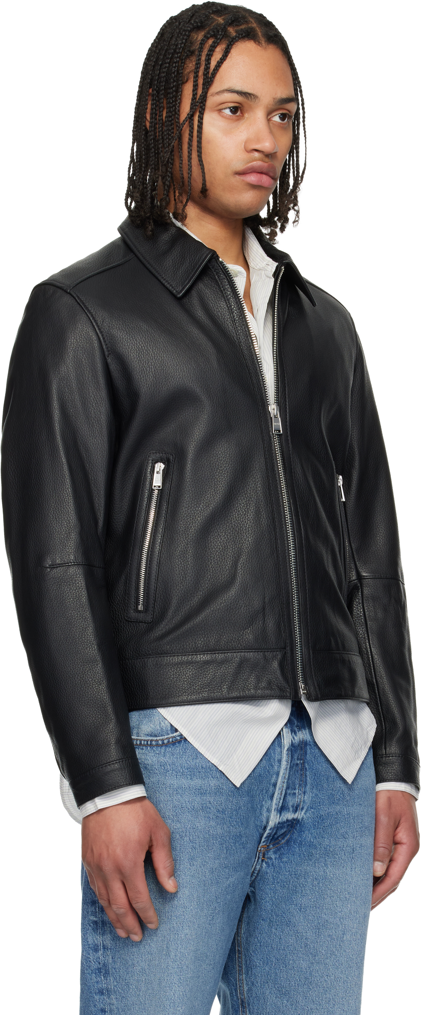 BOSS - Black Regular Fit Leather Jacket