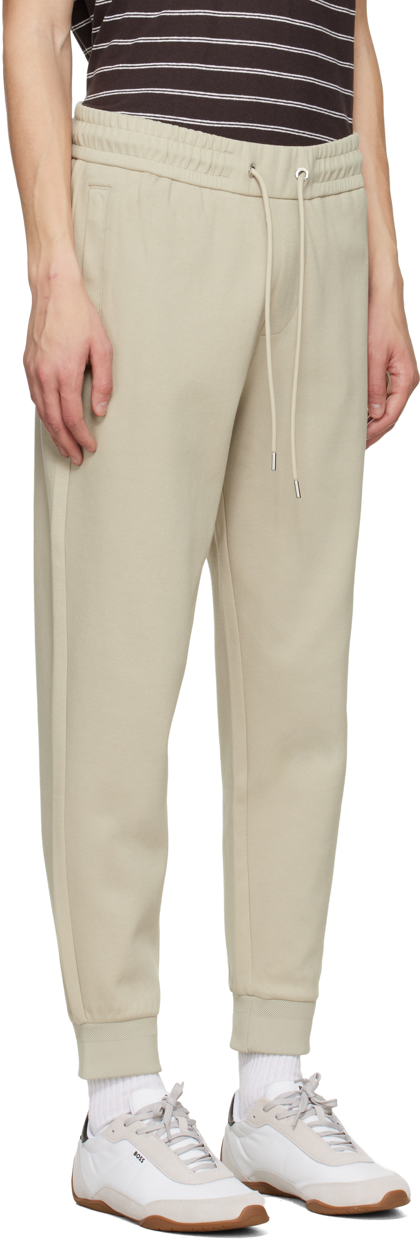 BOSS - Beige Stretch-Cotton Cuffed Hems Track Pants