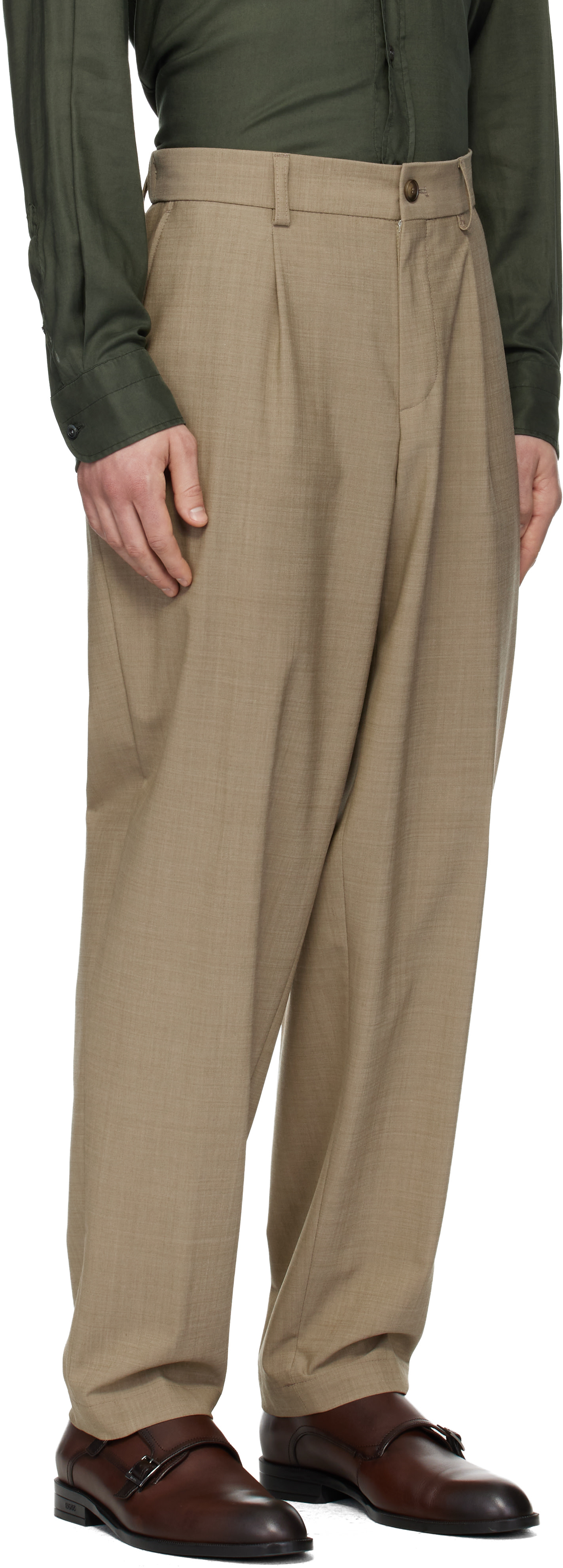 BOSS - Beige Washable Tapered-Fit Trousers