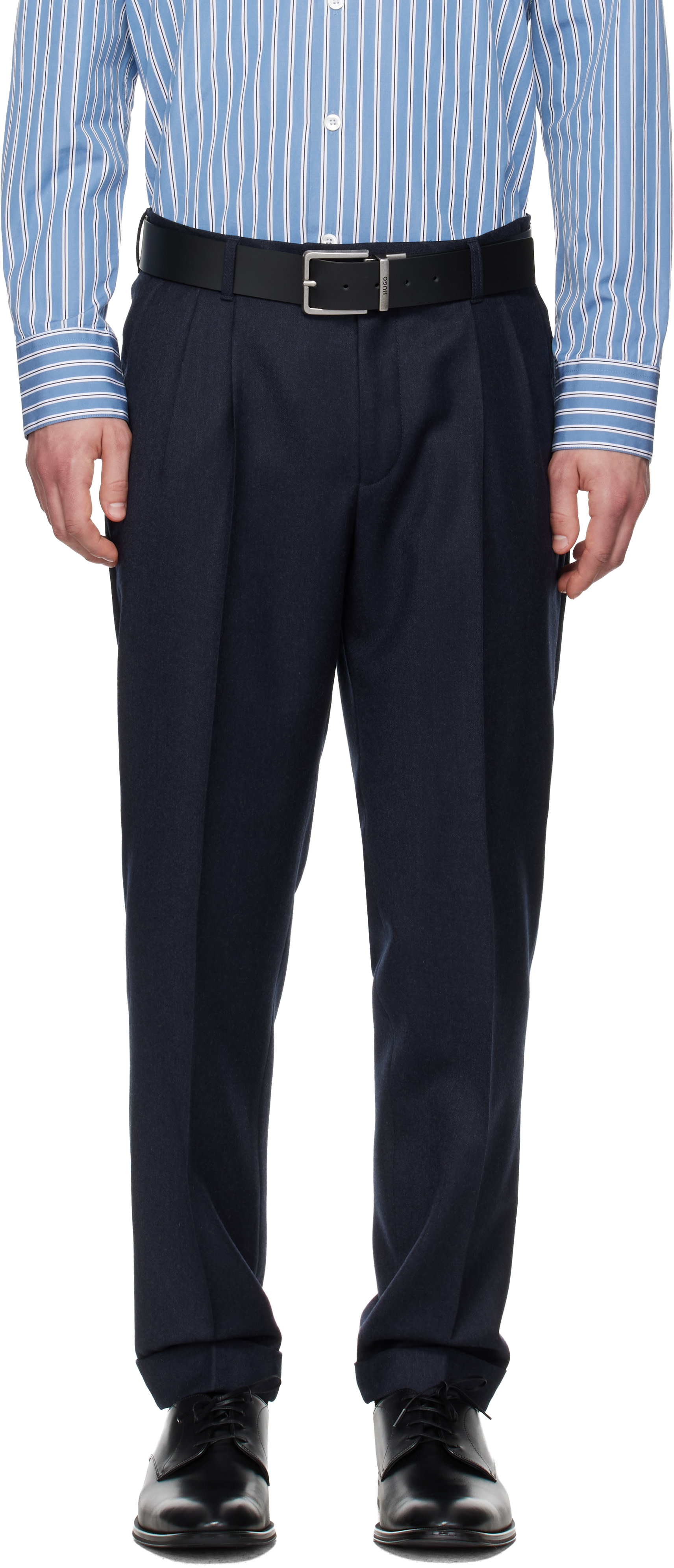BOSS - Navy Wool Flannel Trousers