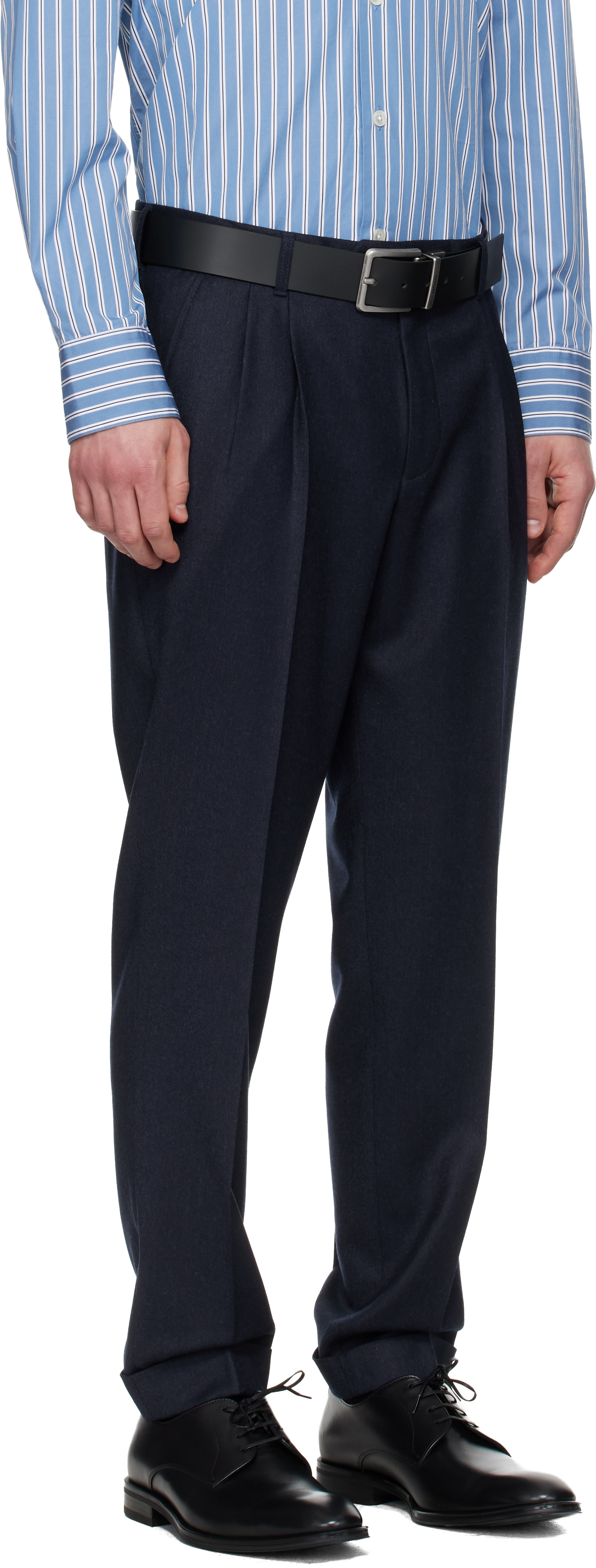 BOSS - Navy Wool Flannel Trousers