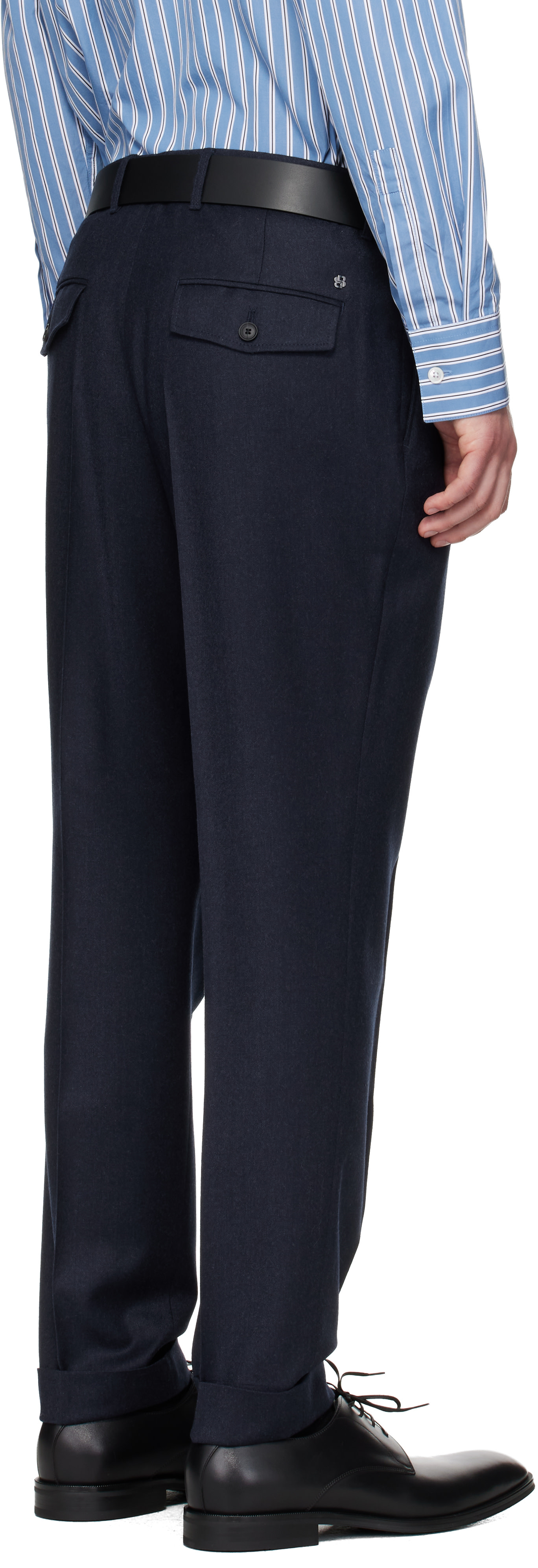 BOSS - Navy Wool Flannel Trousers