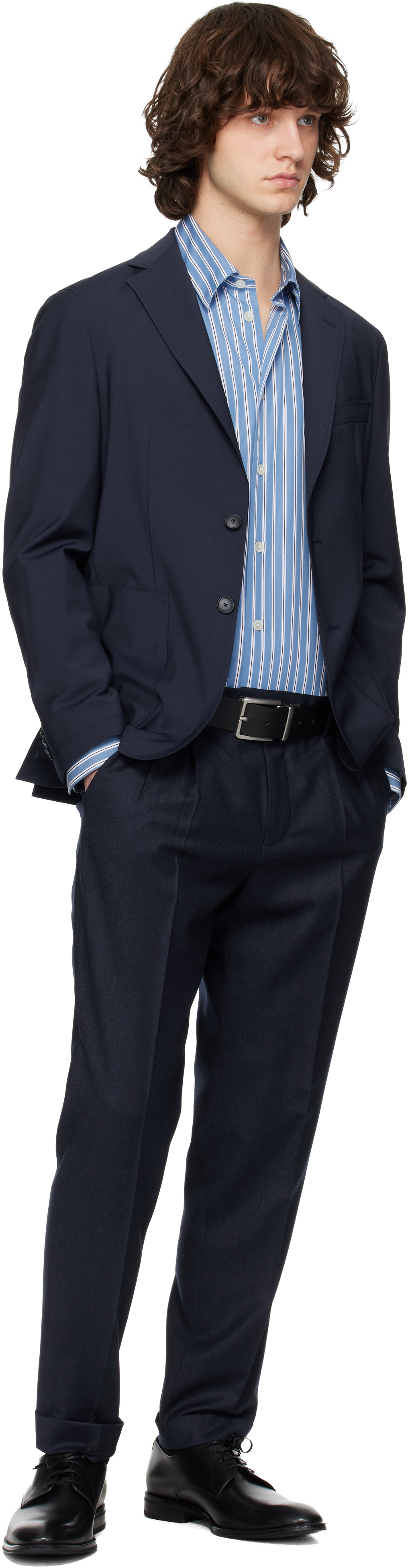 BOSS - Navy Wool Flannel Trousers
