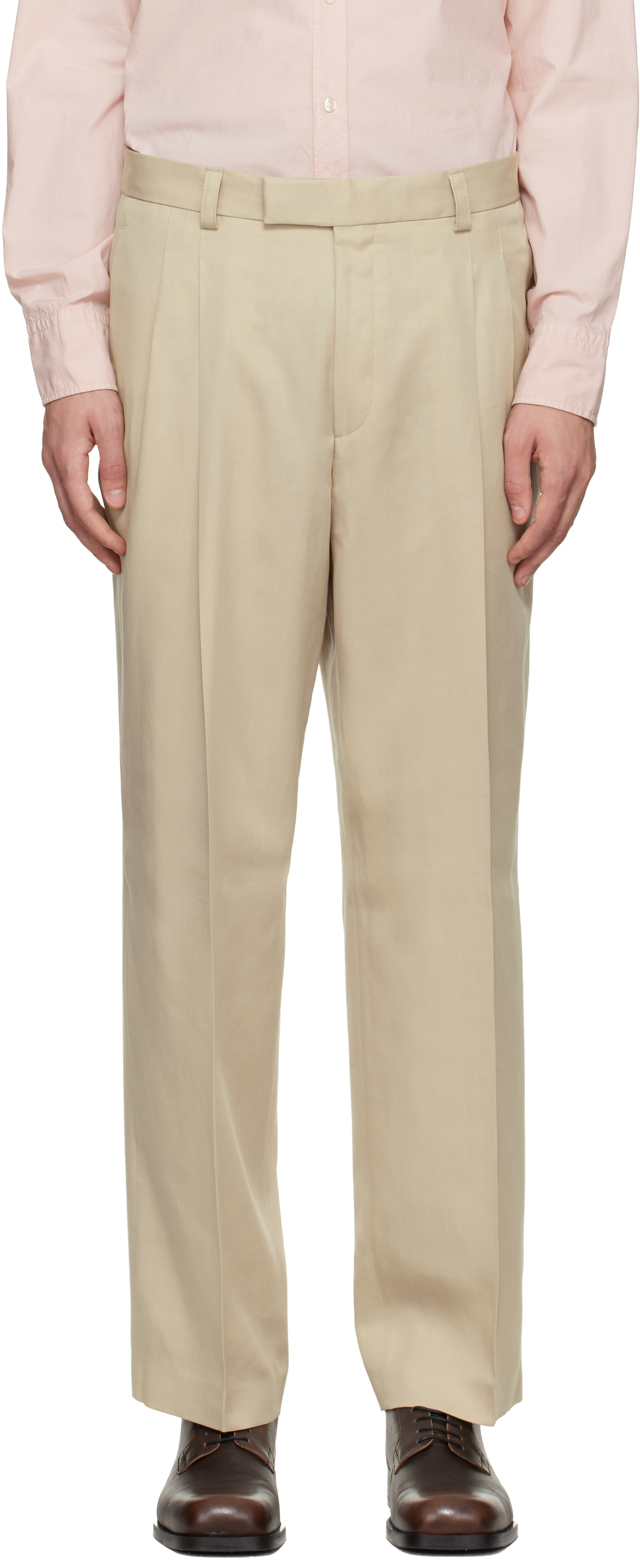 BOSS Beige Oversized-Fit Twill Trousers