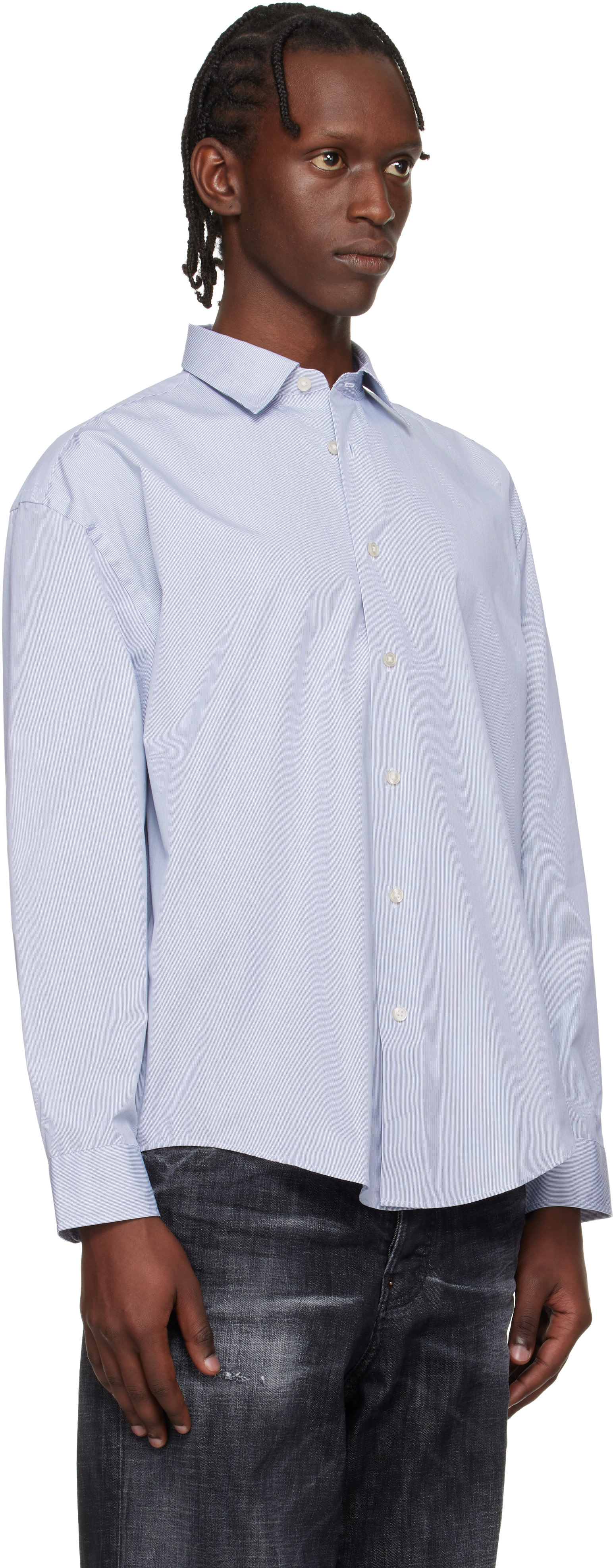 BOSS - Navy Striped Relaxed-Fit Shirt