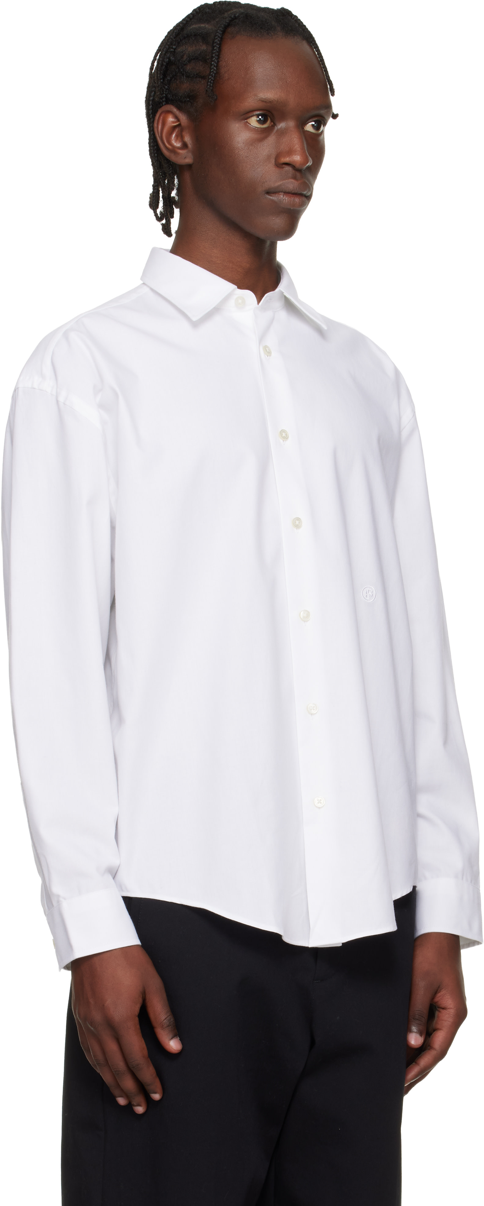 BOSS - White Embroidered-Logo Shirt