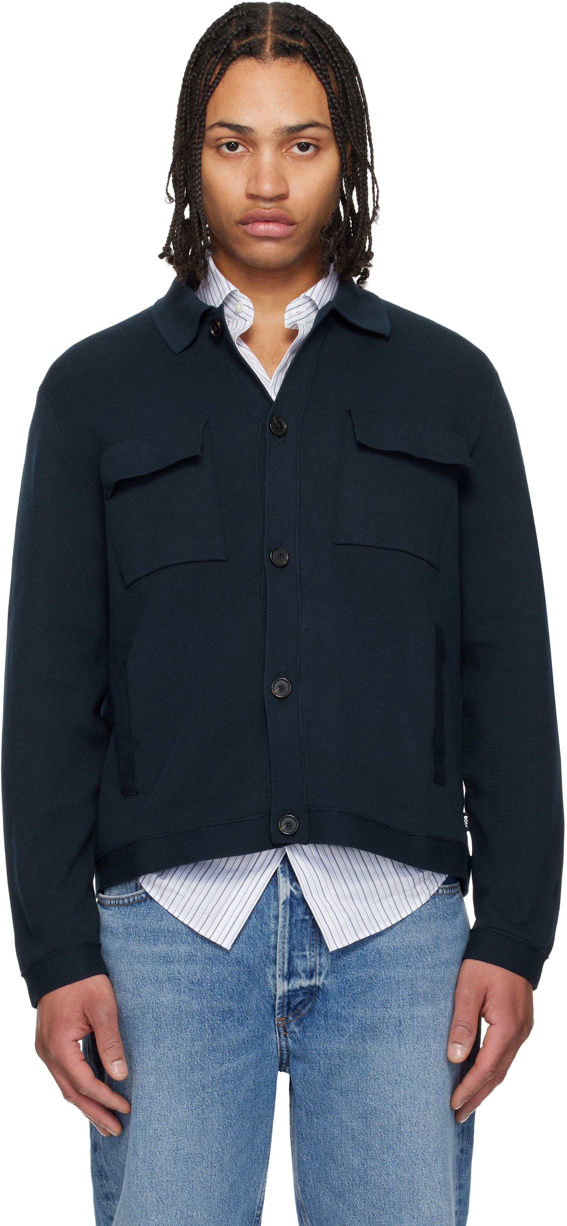 BOSS - Navy Regular-Fit Cotton Overshirt