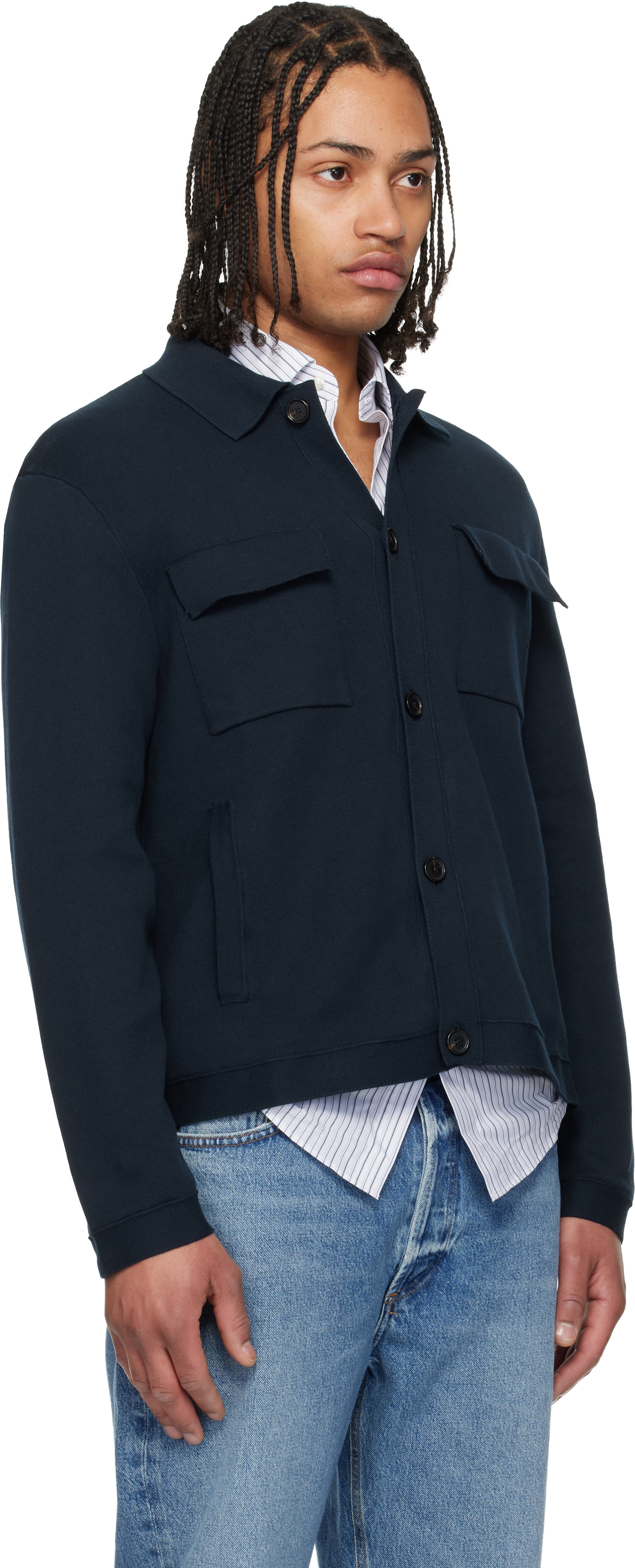 BOSS - Navy Regular-Fit Cotton Overshirt