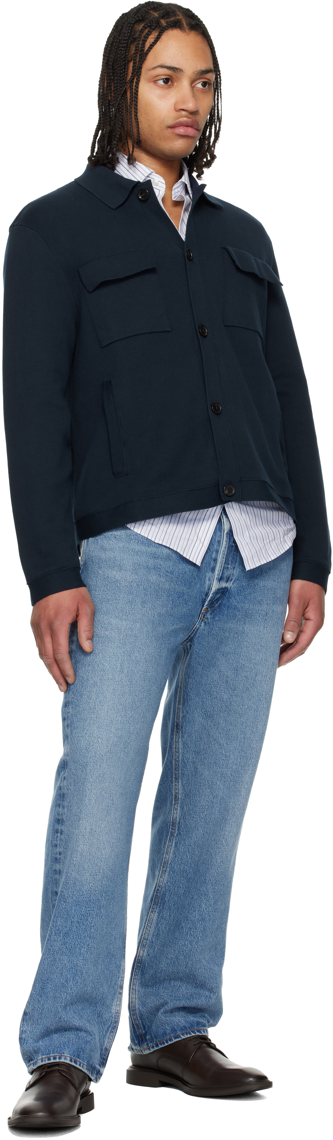BOSS - Navy Regular-Fit Cotton Overshirt