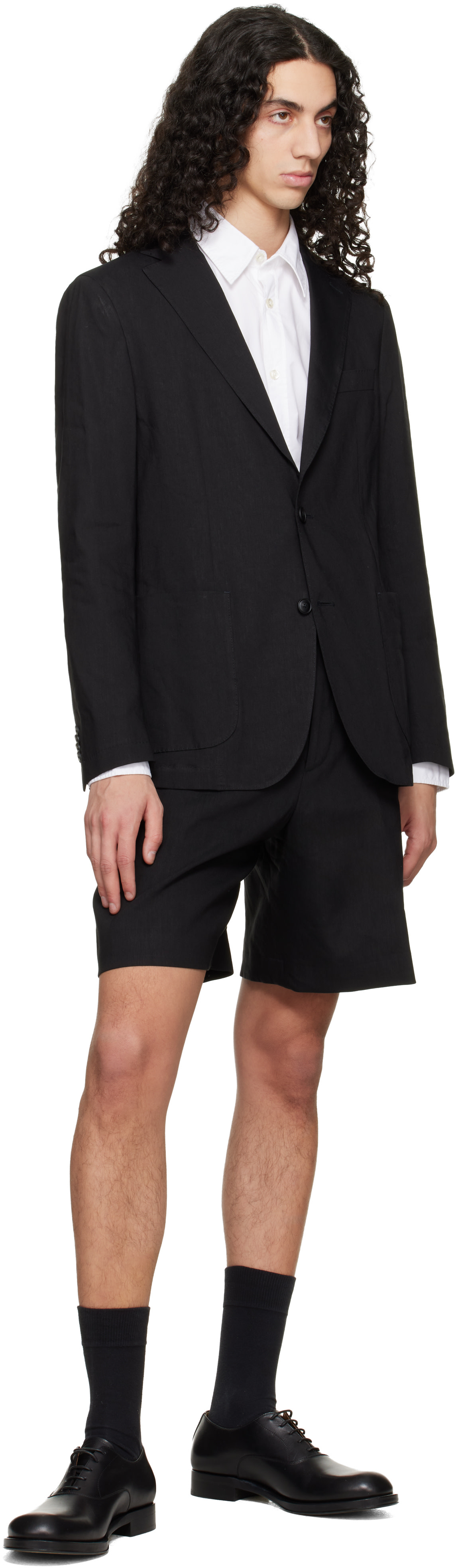 Boss - Short décontracté noir en lin technique