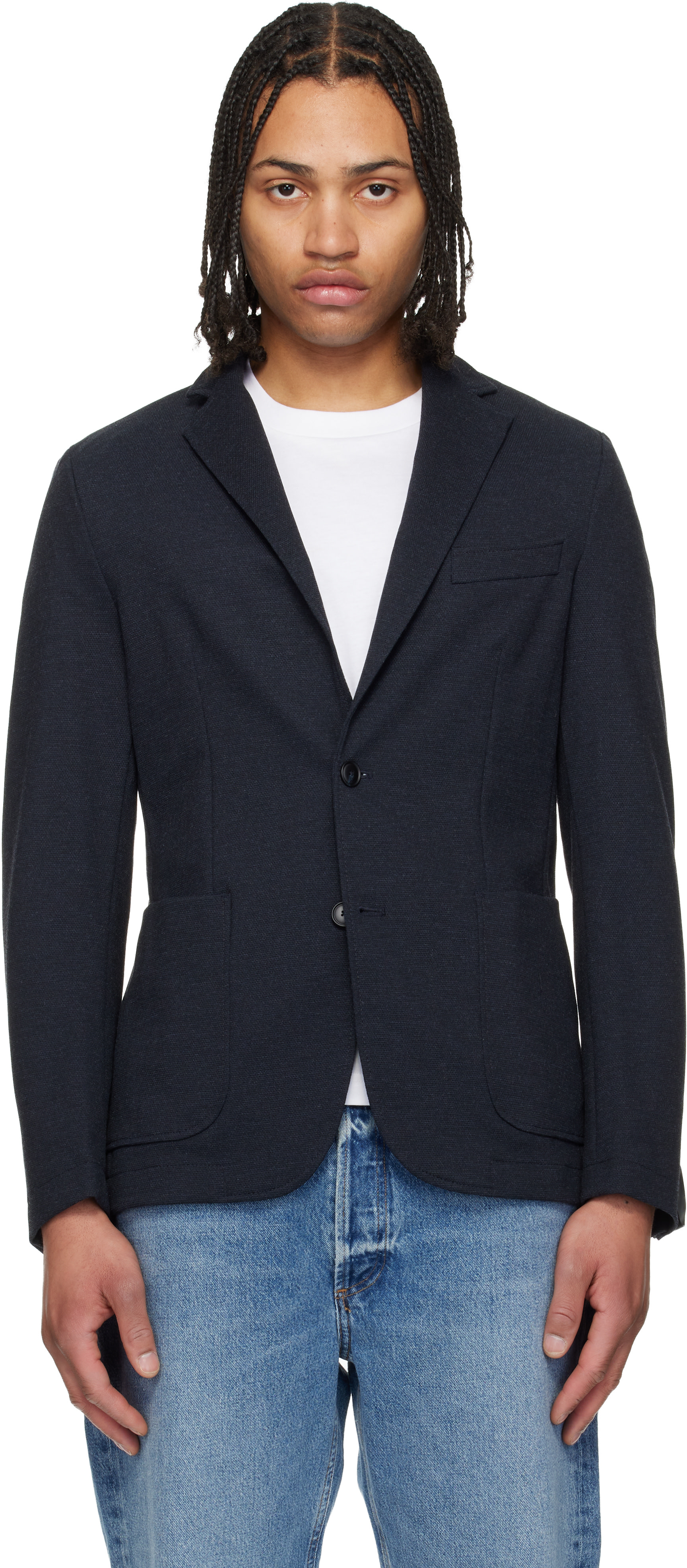 美品 ボス テーラードジャケット パフォーマンス ストレッチ 濃紺 46 th1 BOSS: ネイビー Performance-Stretch Fabric スリムフィット