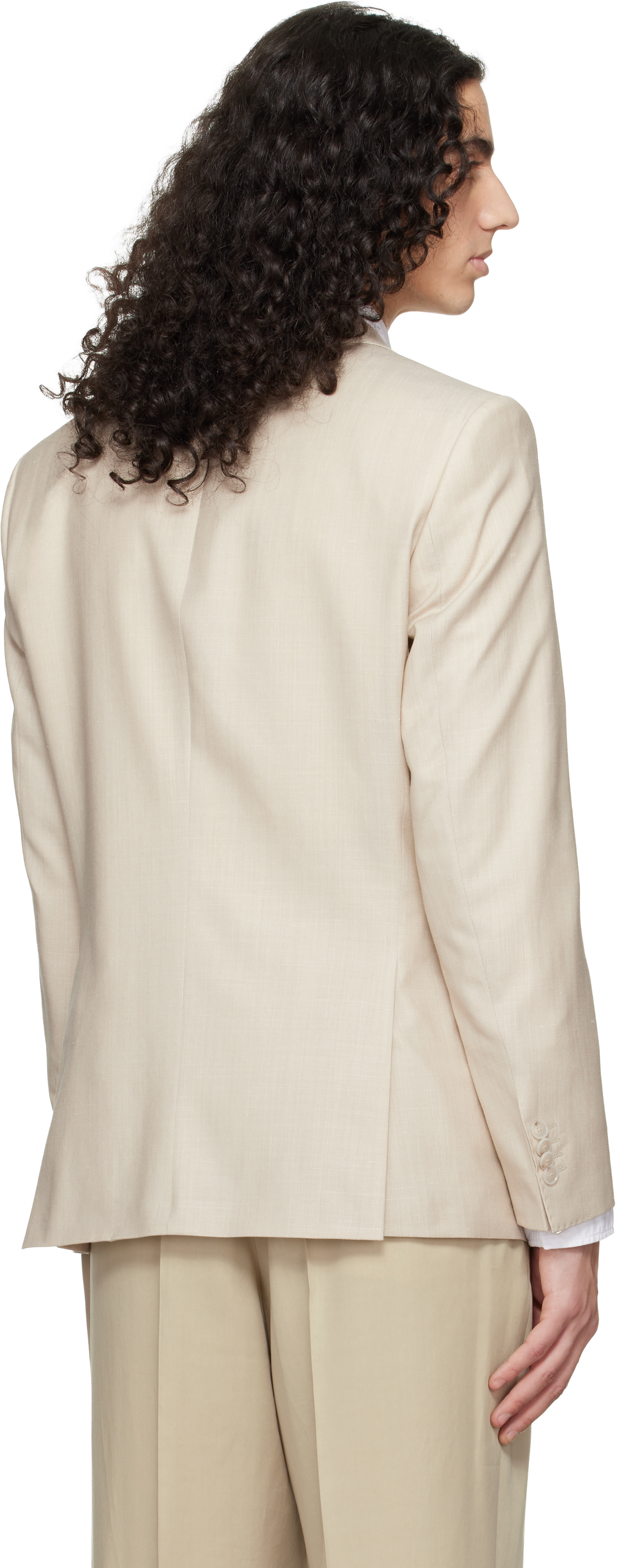 BOSS - Beige Slim-Fit Wool Silk & Linen Blazer