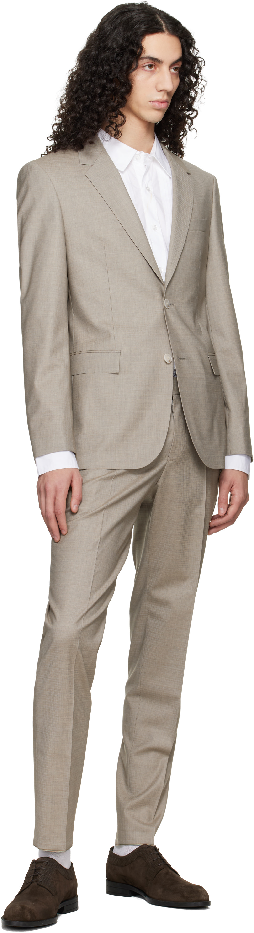 BOSS: Taupe Two-Piece Slim-Fit Stretch Wool Suit | SSENSE