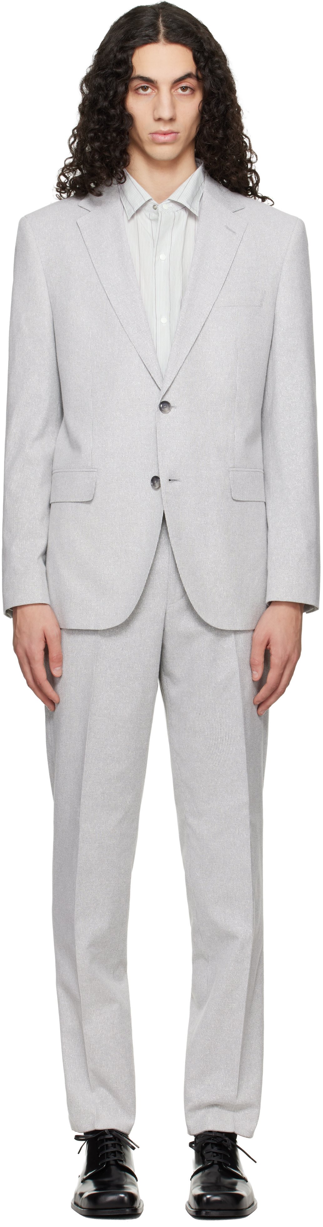 Boss - Complet gris en bouclé extensible à coupe classique