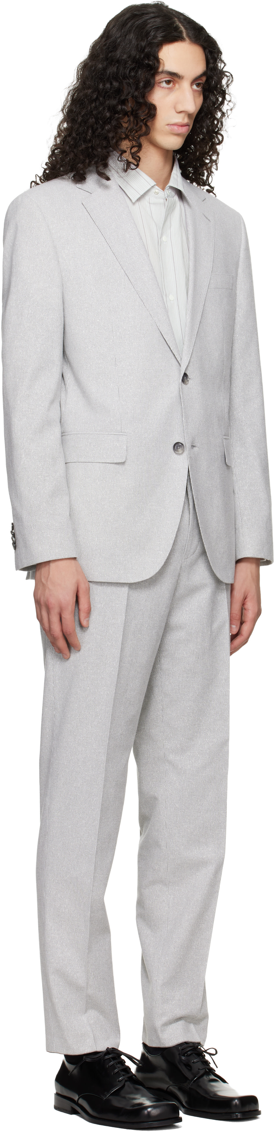 Boss - Complet gris en bouclé extensible à coupe classique