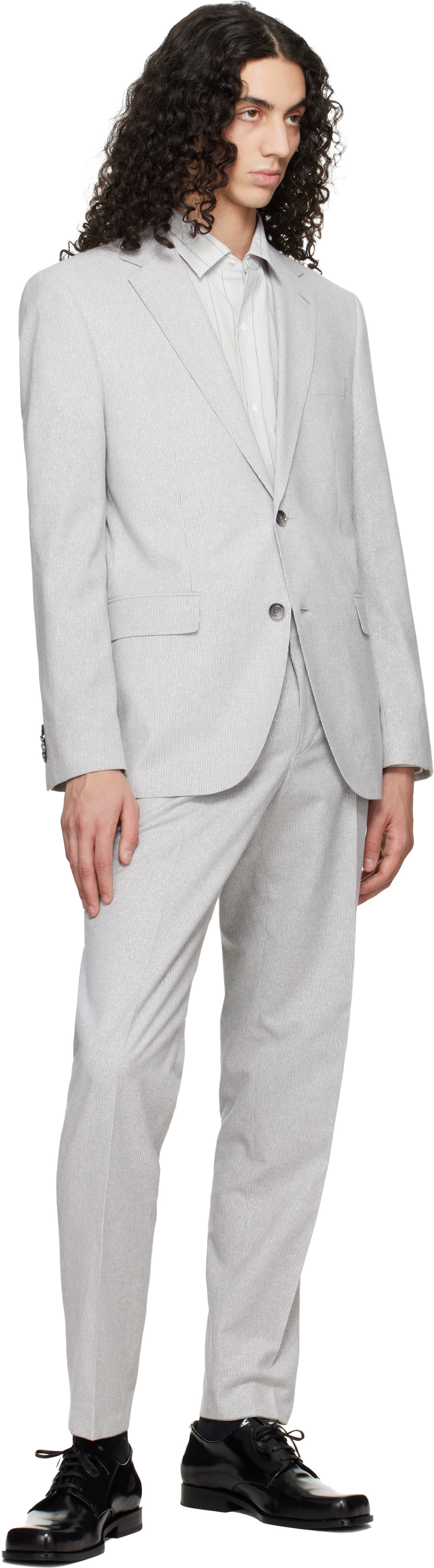 Boss - Complet gris en bouclé extensible à coupe classique