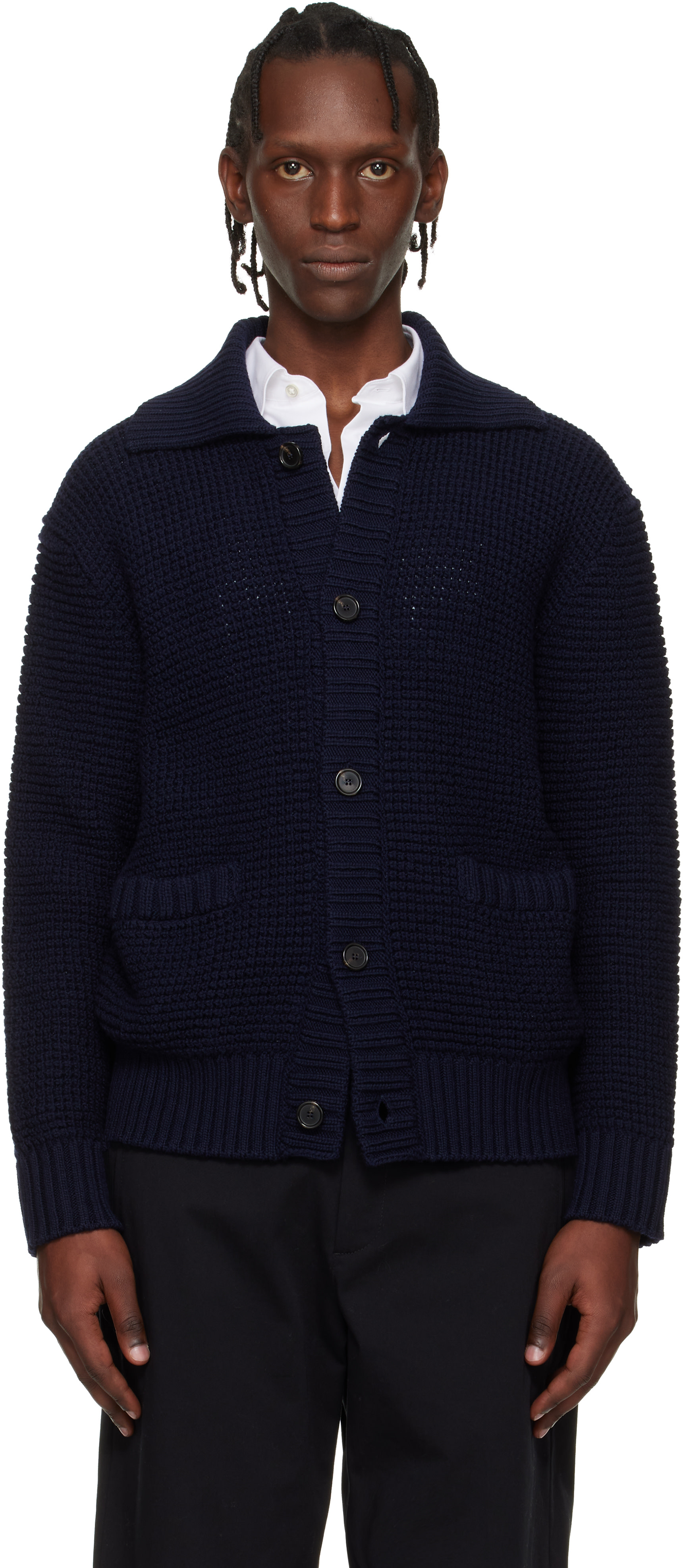 BOSS - Navy Spread Collar Cardigan