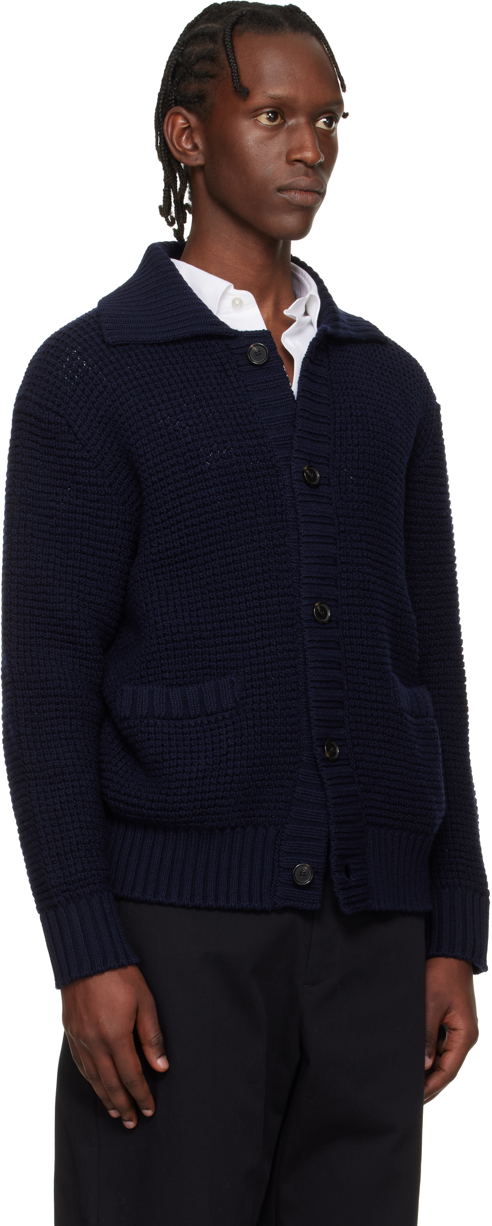 BOSS - Navy Spread Collar Cardigan