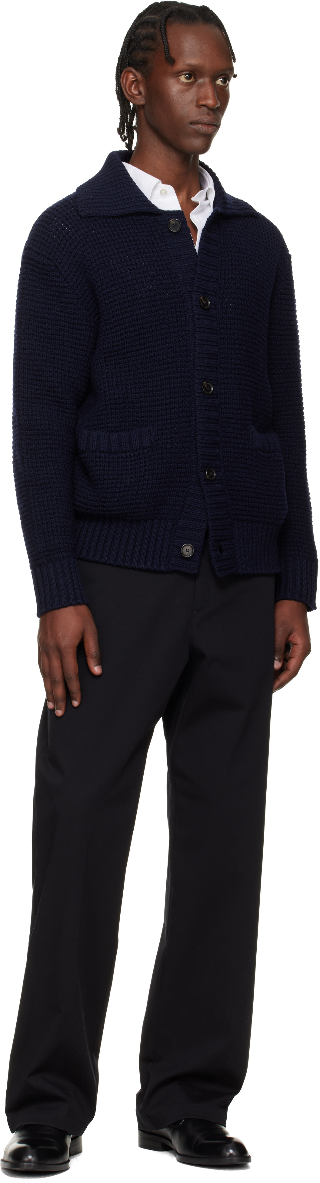 BOSS - Navy Spread Collar Cardigan