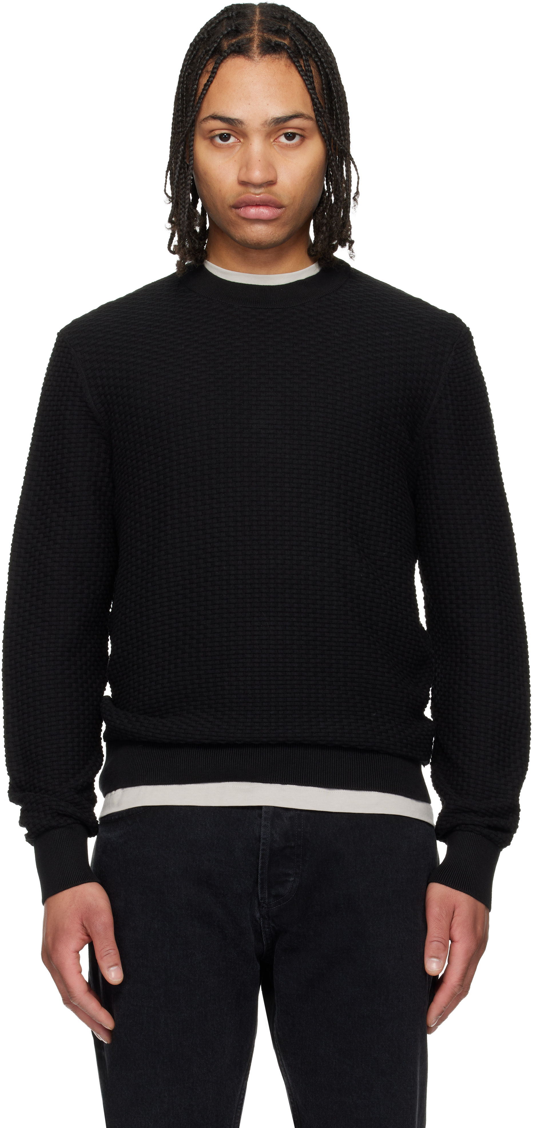 BOSS - Black Cotton Knitted Structure Sweater