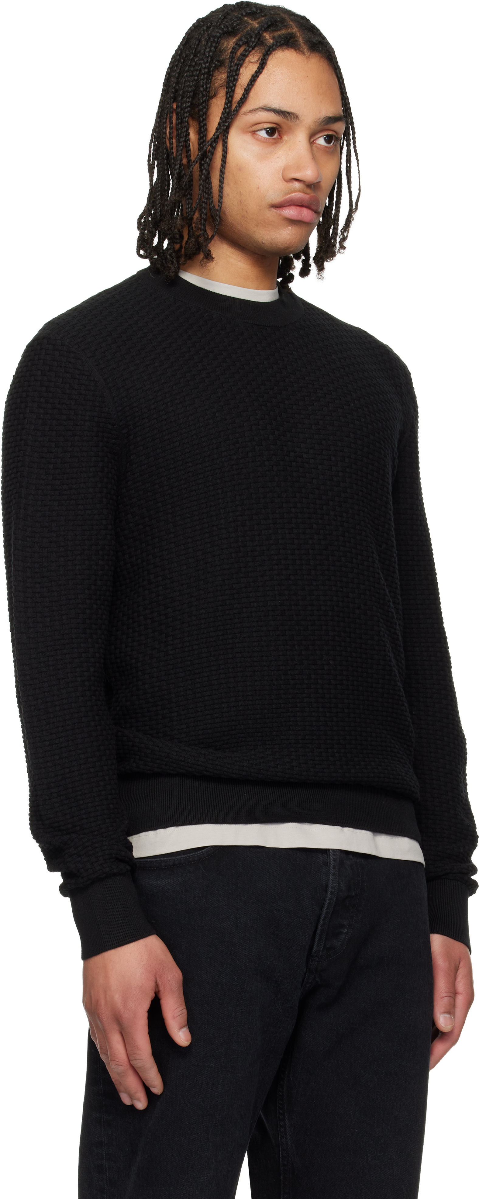 BOSS - Black Cotton Knitted Structure Sweater