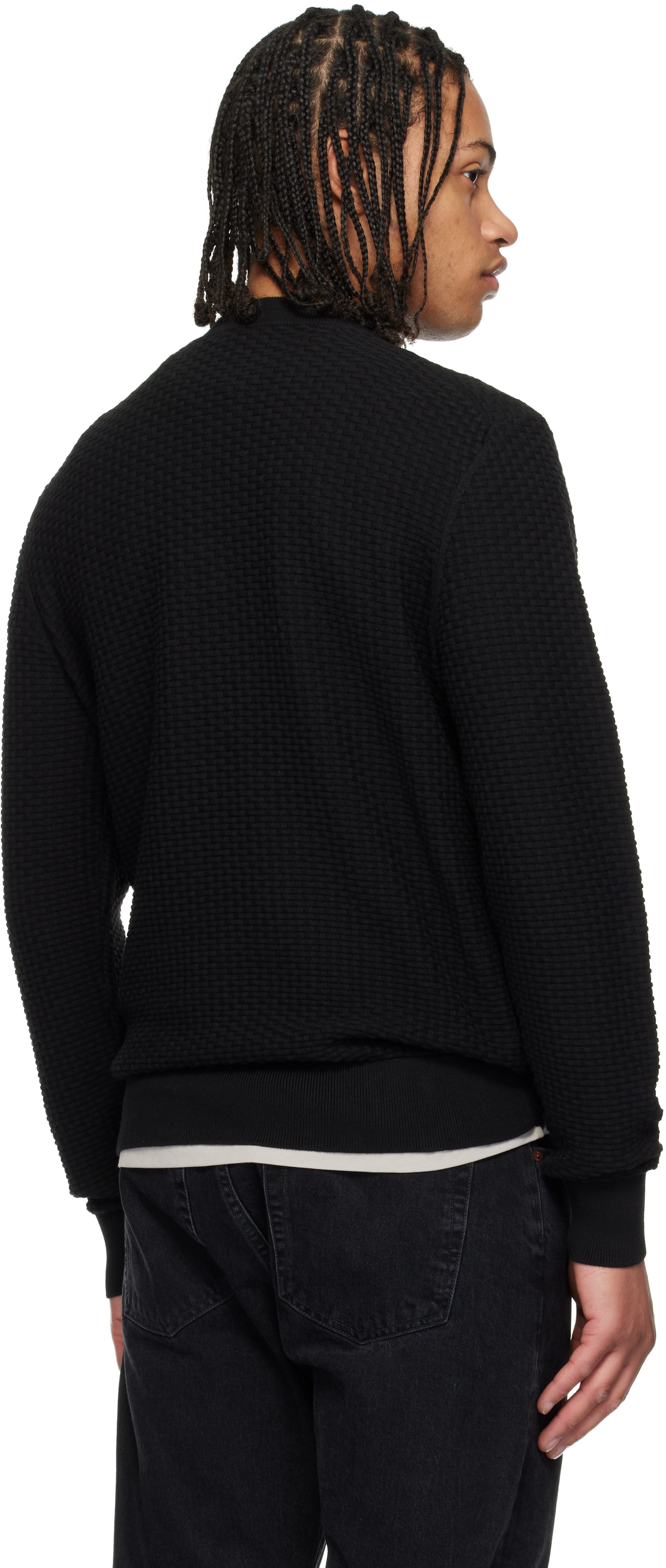 Boss - Pull noir en tricot texturé de coton