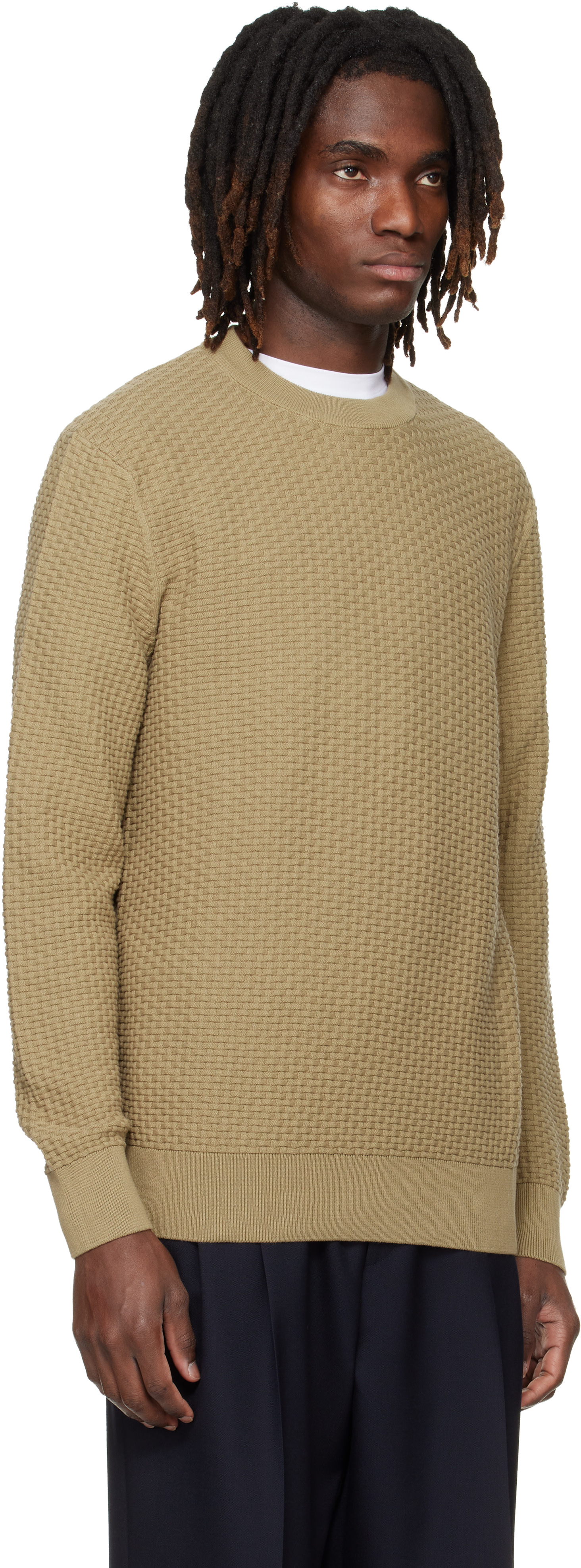 BOSS - Beige Cotton Knitted Structure Sweater