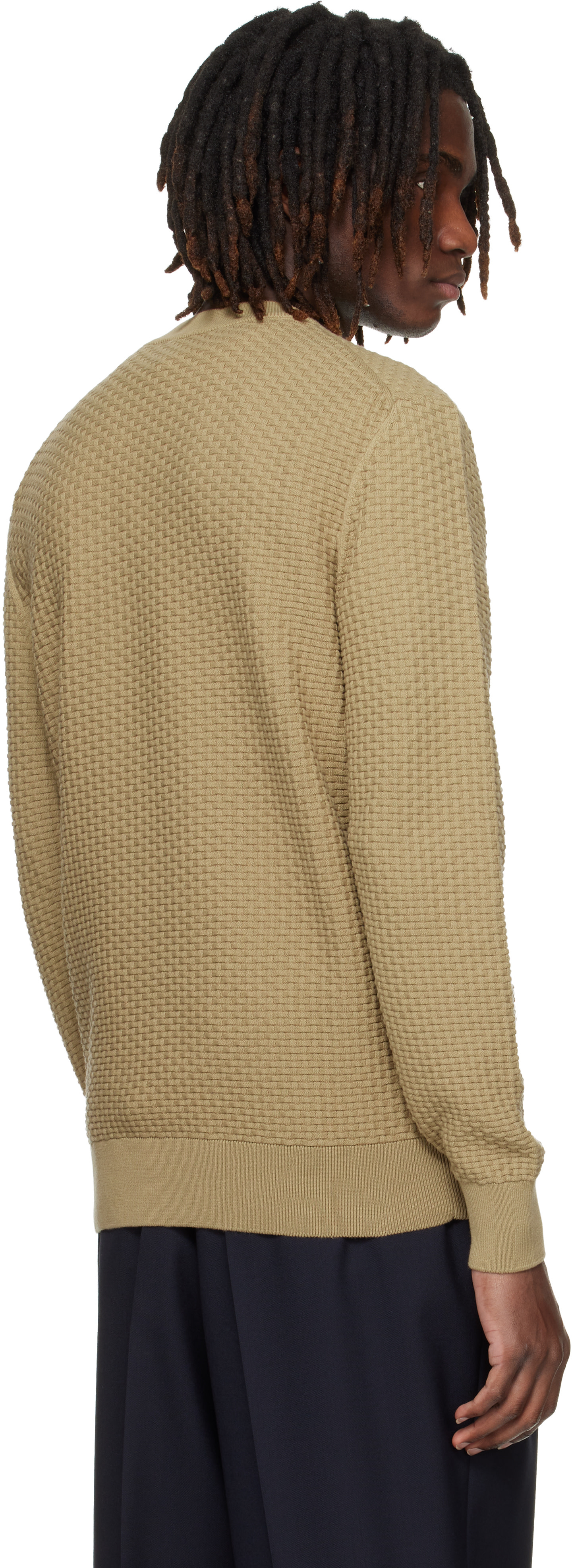 BOSS - Beige Cotton Knitted Structure Sweater