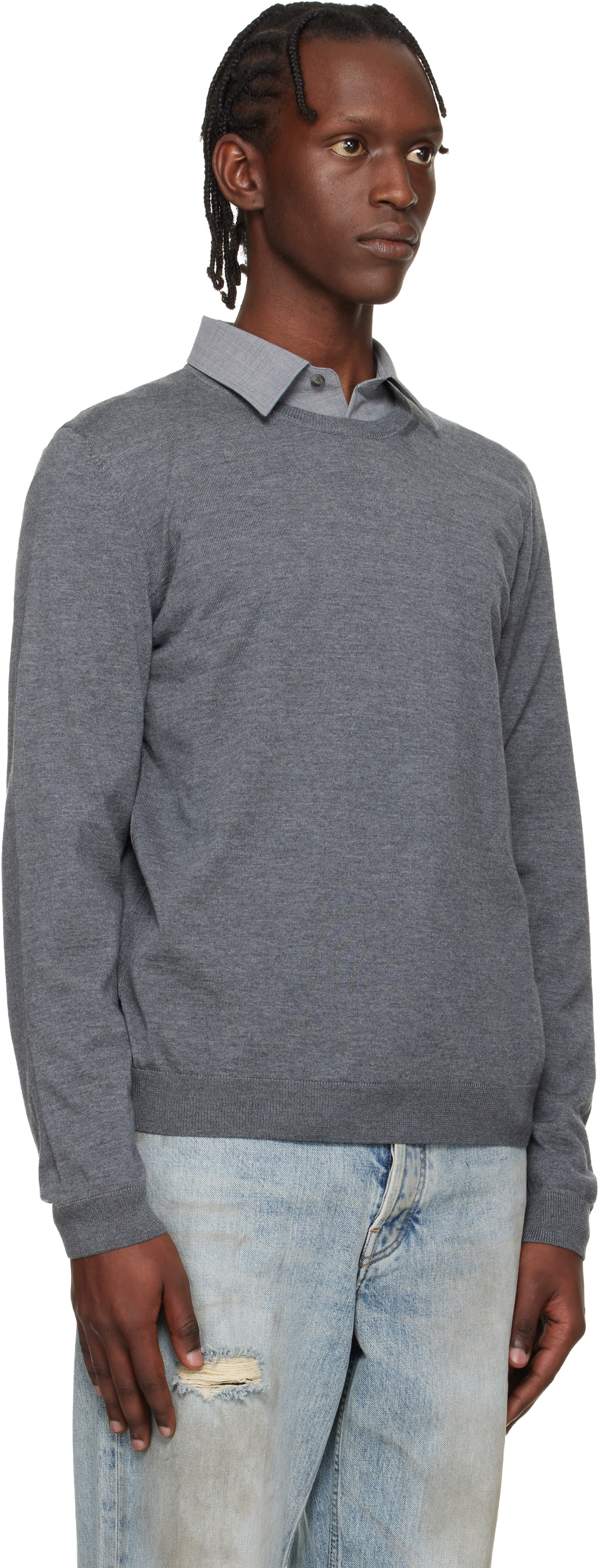 Boss - Pull ajusté gris en laine