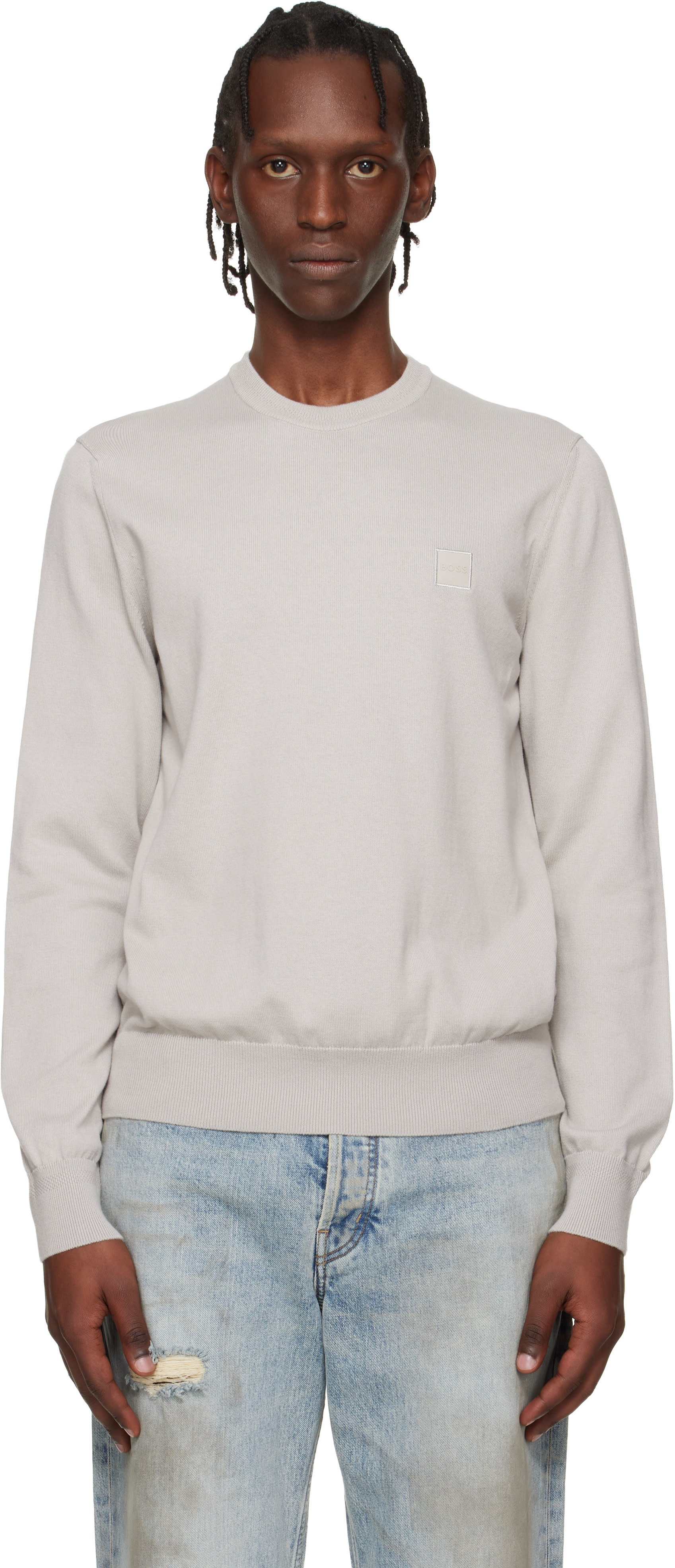 BOSS - Gray Logo-Label Cotton & Cashmere Sweater