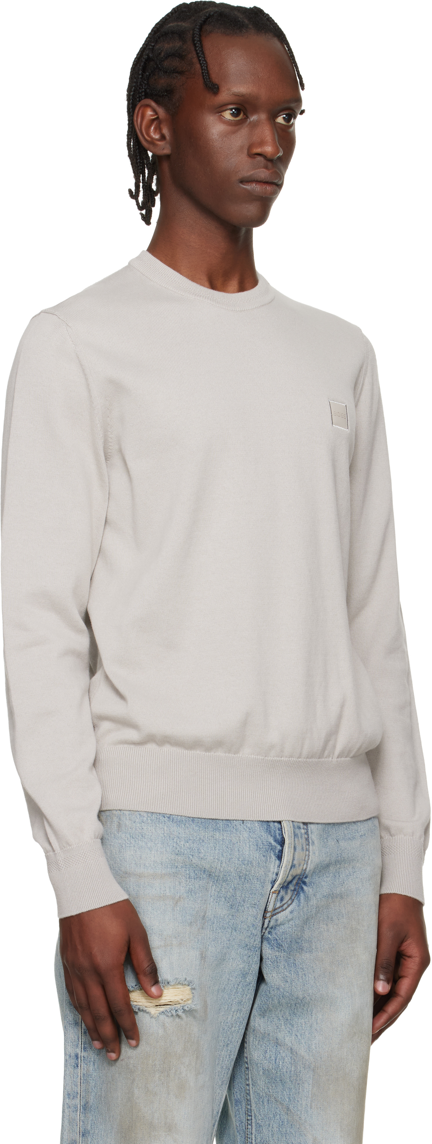 BOSS - Gray Logo-Label Cotton & Cashmere Sweater