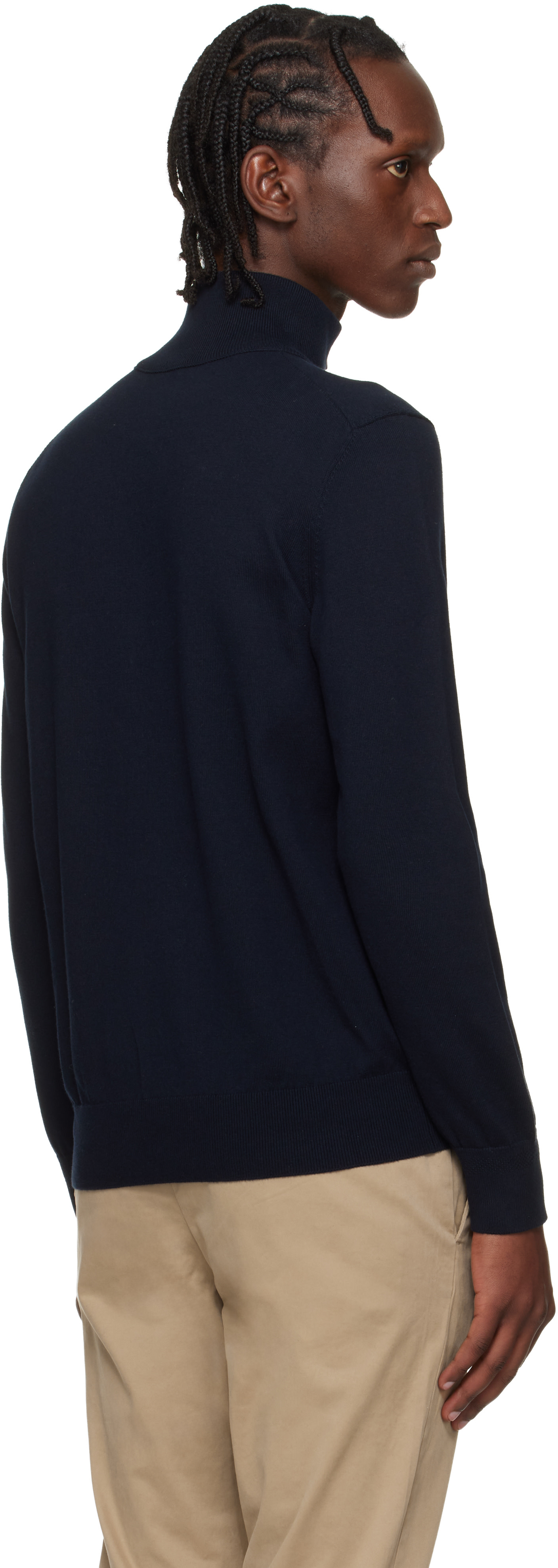 BOSS: ネイビー Zip-Neck コットン＆カシミヤ セーター | SSENSE 日本